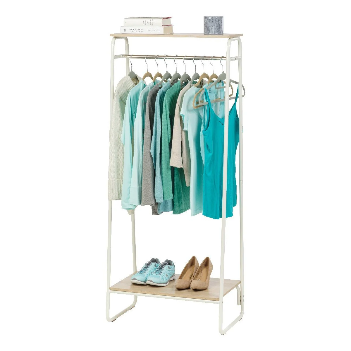 Metal Garment Rack with Wood Shelf - 2 Shelf - Image 7