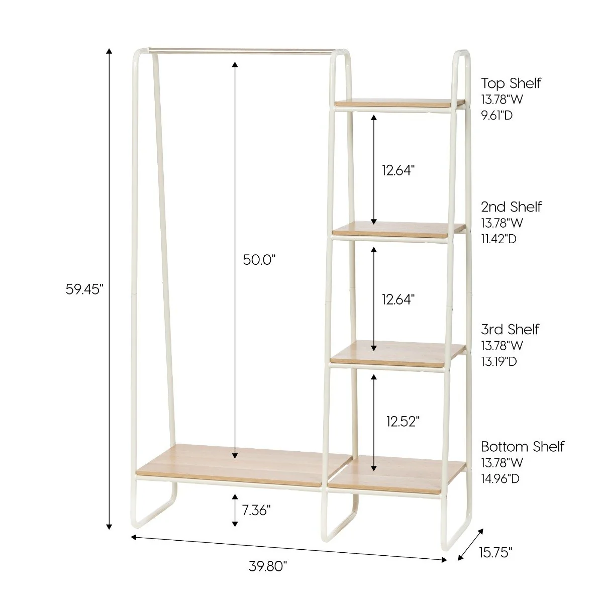 Metal Garment Rack with Wood Shelf - 5 Shelf - Image 15