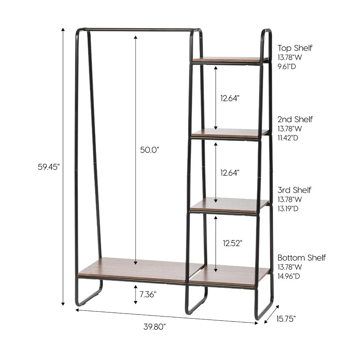 Metal Garment Rack with Wood Shelf - 5 Shelf - Image 5