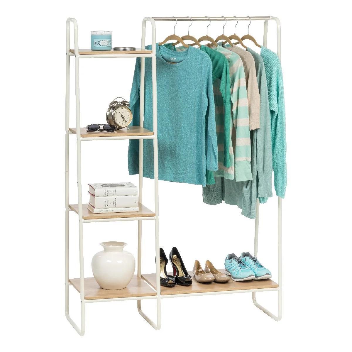 Metal Garment Rack with Wood Shelf - 5 Shelf - Image 7