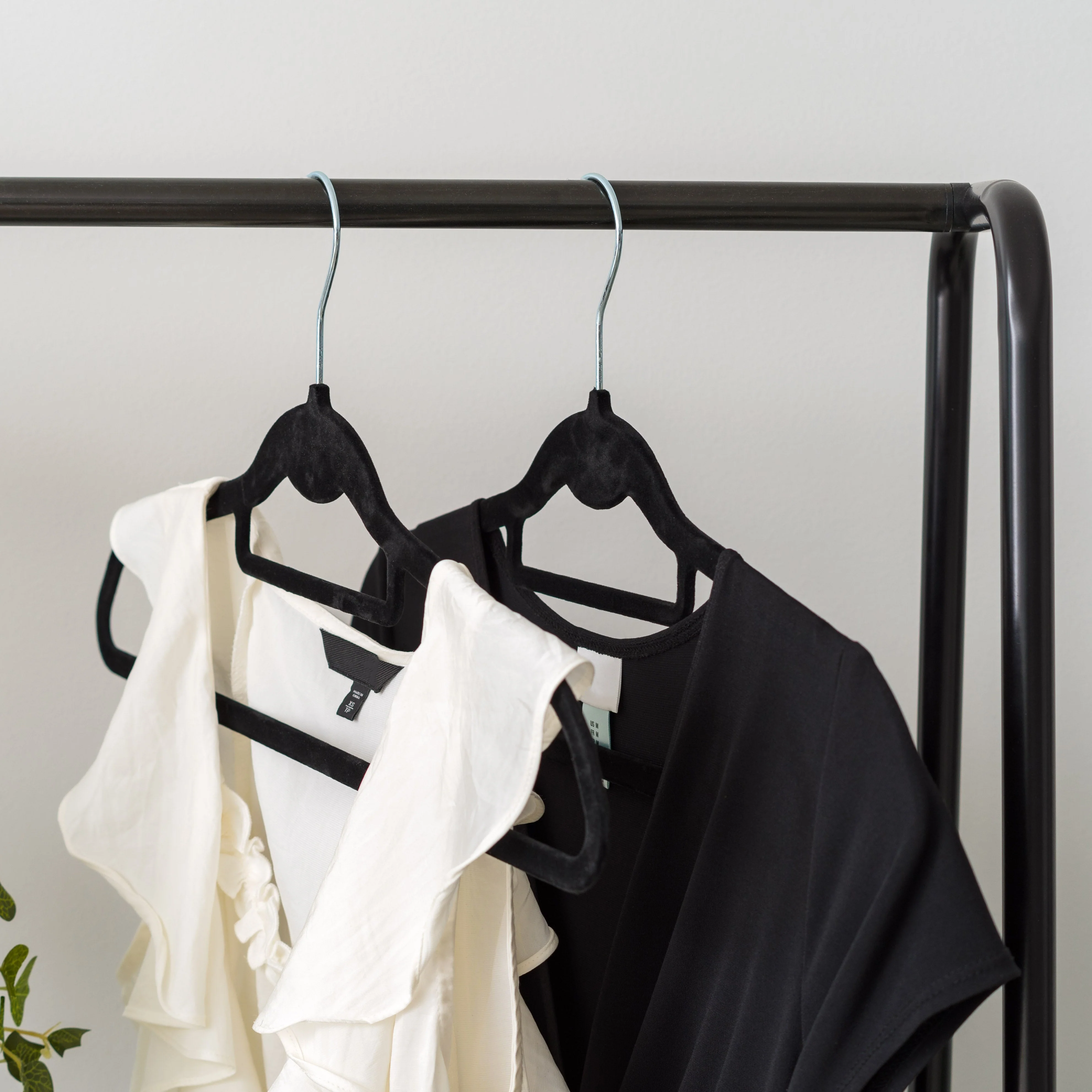 Metal Garment Rack with Wood Shelves, Black and Dark Brown, includes 2 Black Hangers - Image 3