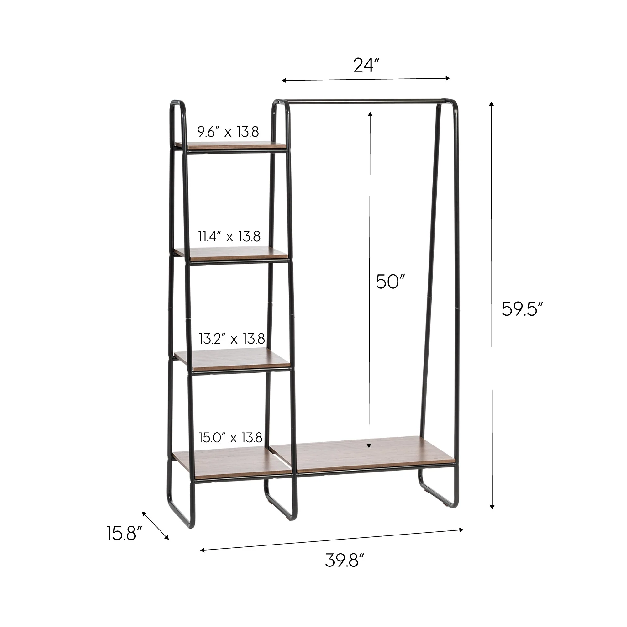 Metal Garment Rack with Wood Shelves, Black and Dark Brown, includes 2 Black Hangers - Image 4