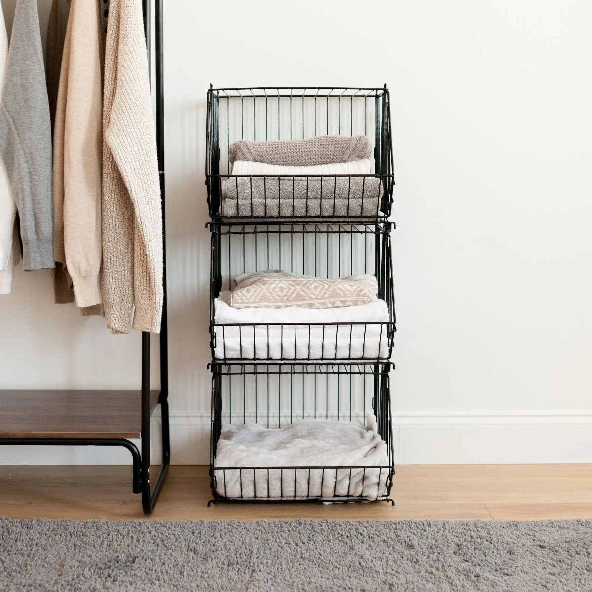 Modular Wire Stacking Storage Basket, Black - Image 3