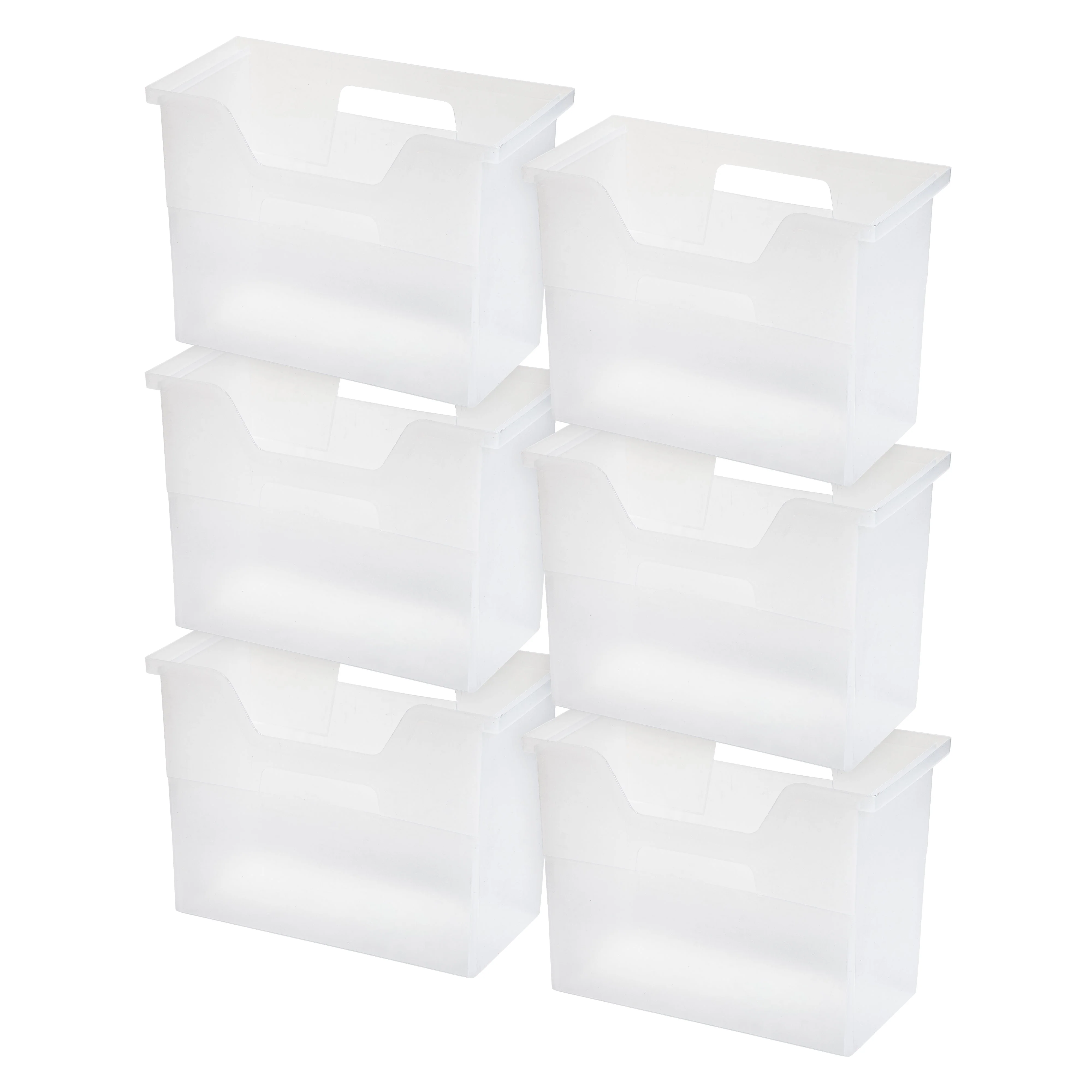 Open Storage Basket, File Organizer, Medium, White Clear, 6 Pack