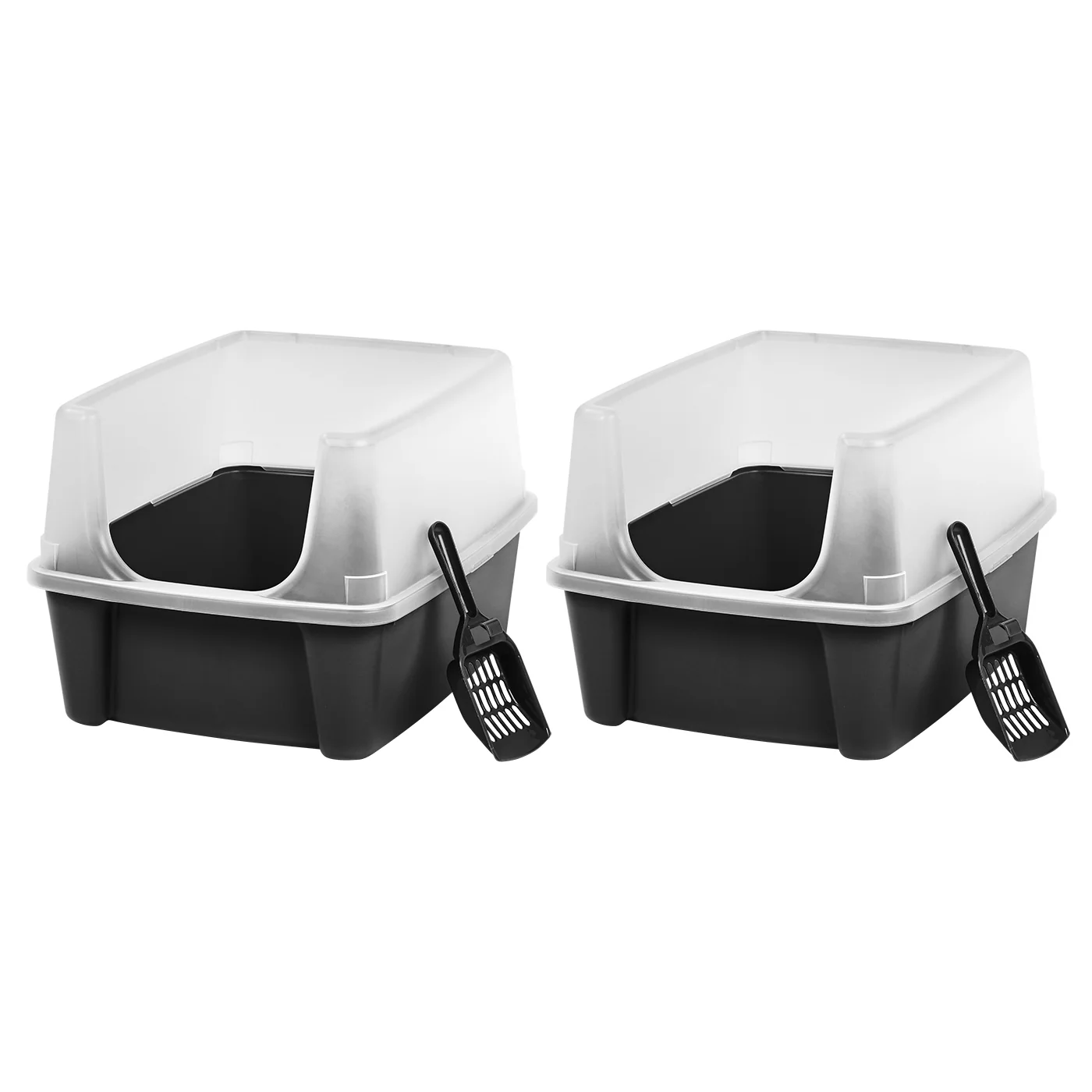 Open-Top Cat Litter Box with Shield and Scoop 2PK