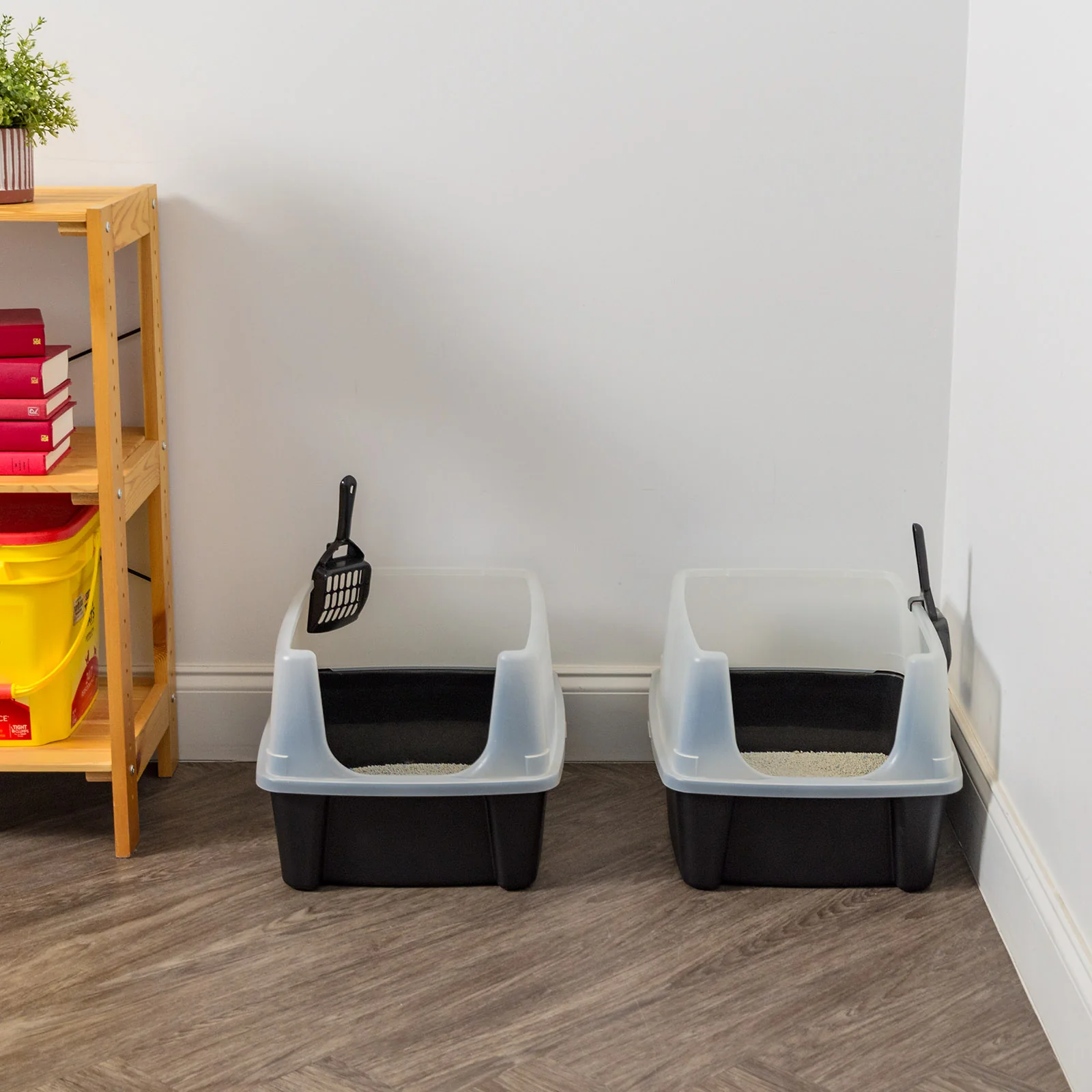 Open-Top Cat Litter Box with Shield and Scoop 2PK - Image 2