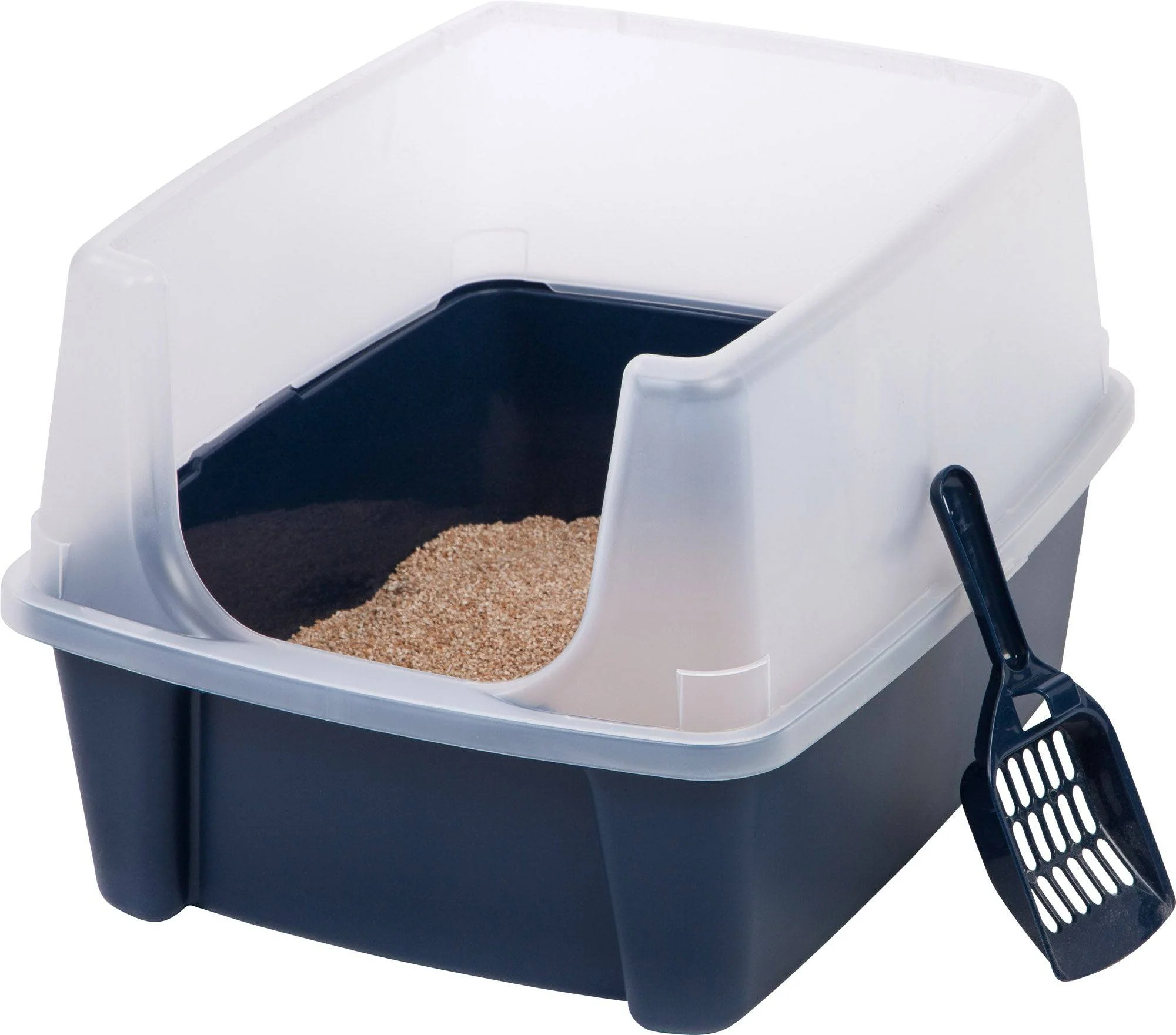 Open-Top Cat Litter Box with Shield and Scoop, Navy - Image 6