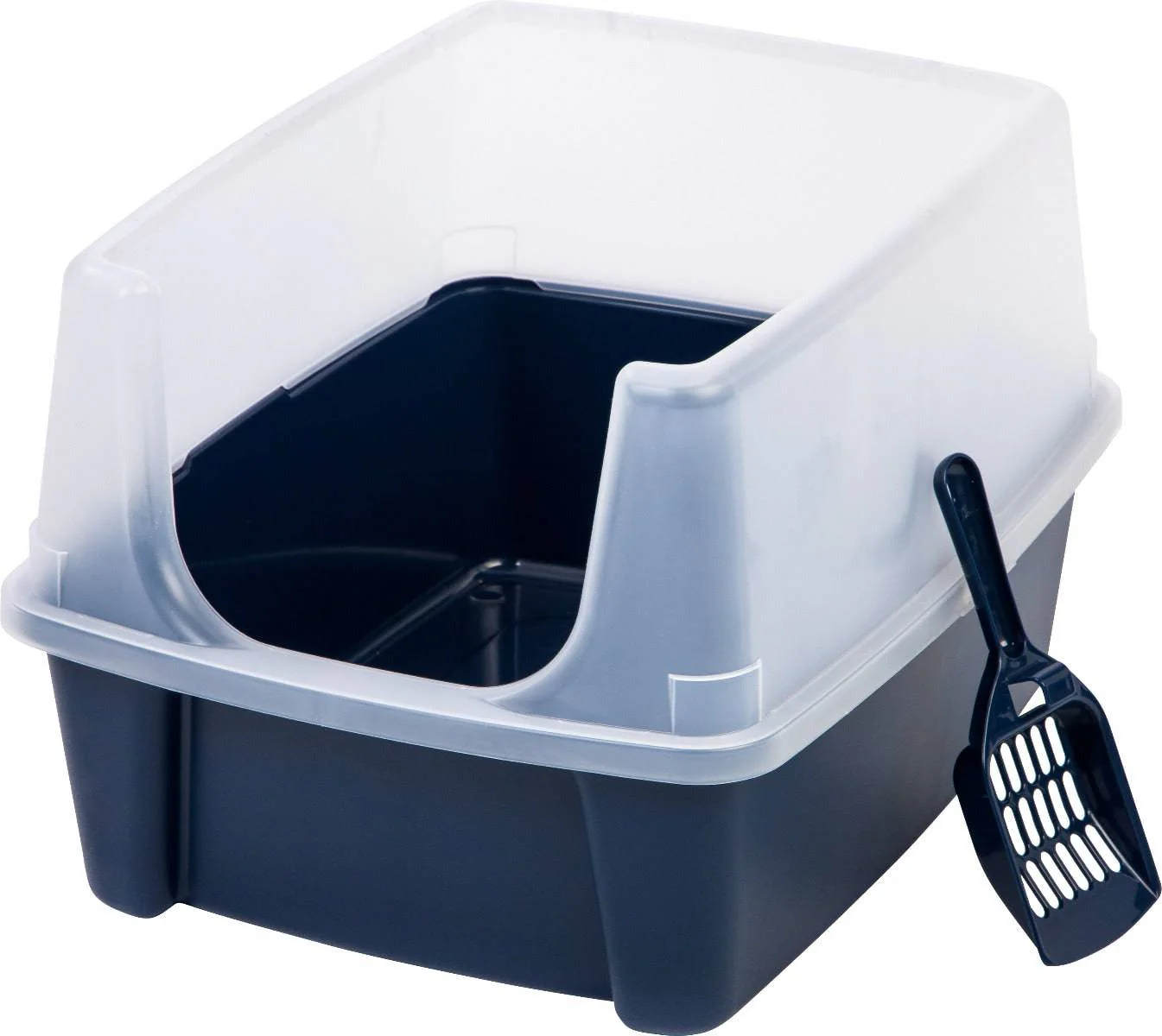 Open-Top Cat Litter Box with Shield and Scoop, Navy - Image 8