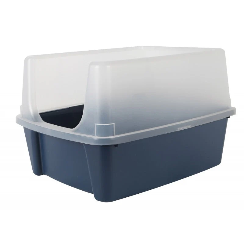 Open-Top Cat Litter Box with Shield, without scoop, Navy - Image 3