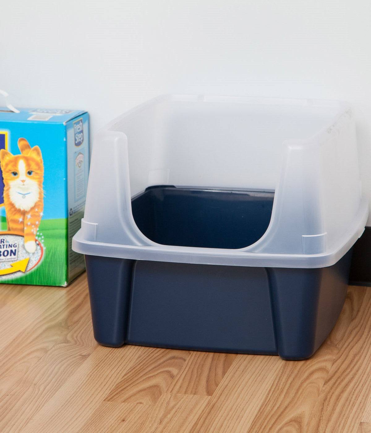 Open-Top Cat Litter Box with Shield, without scoop, Navy - Image 4