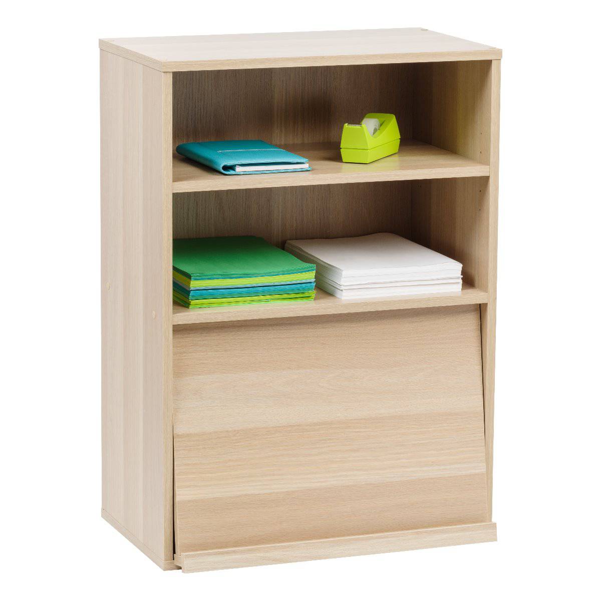 Open Wood Shelf with Pocket Door, Light Brown, Collan Series - Image 4