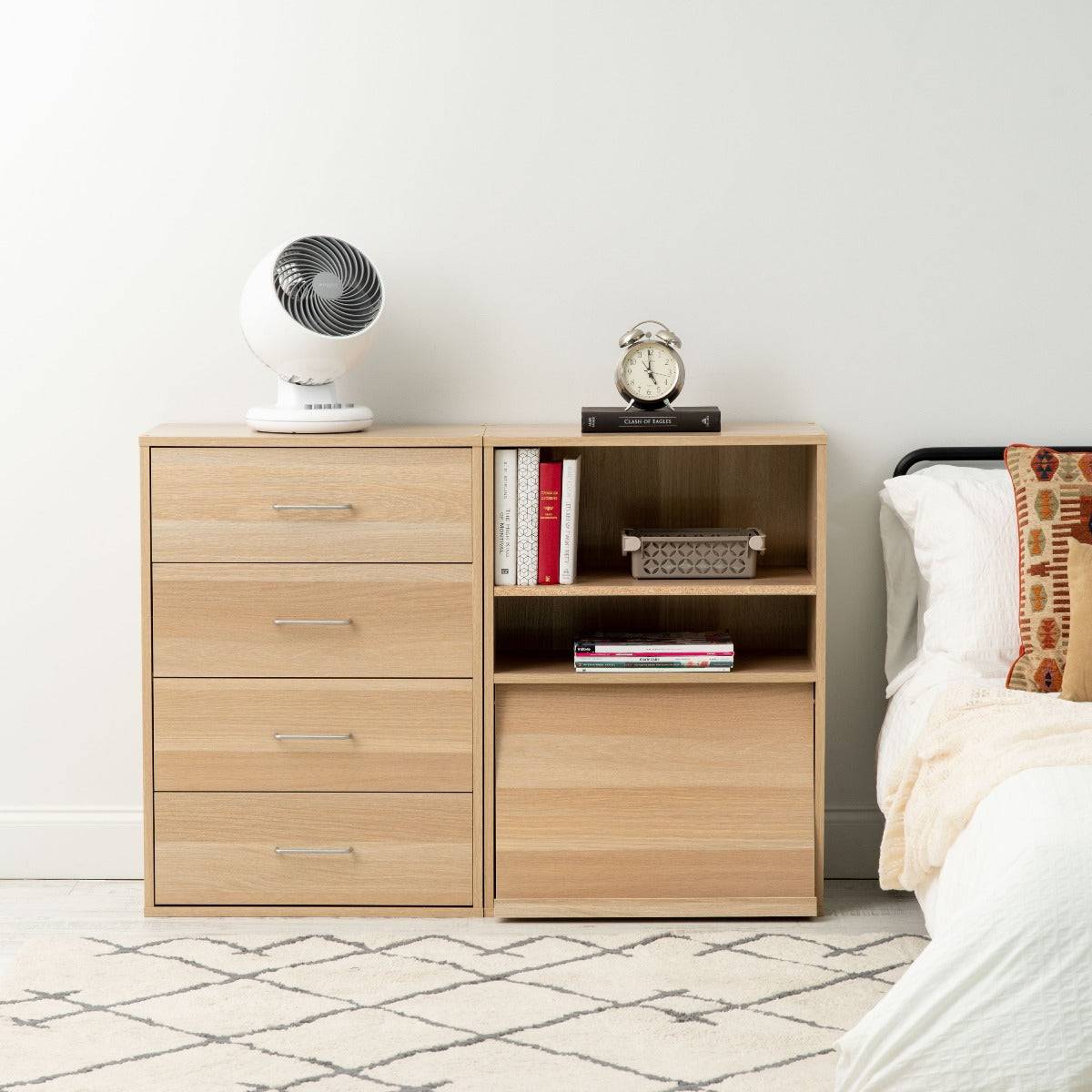 Open Wood Shelf with Pocket Door, Light Brown, Collan Series - Image 6