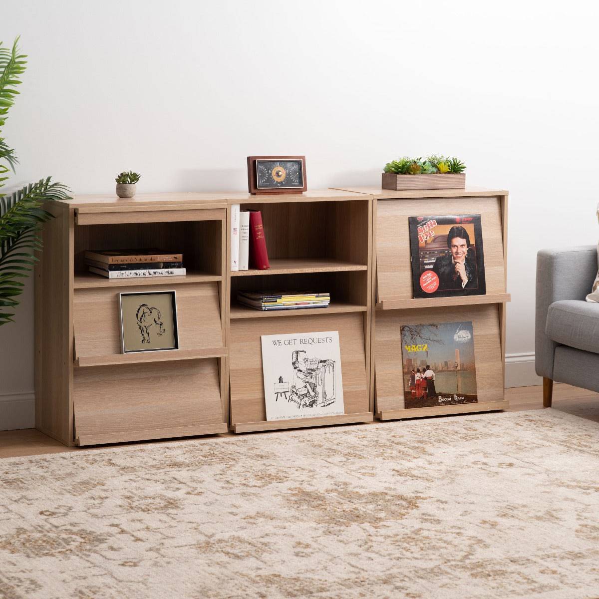 Open Wood Shelf with Pocket Door, Light Brown, Collan Series - Image 7