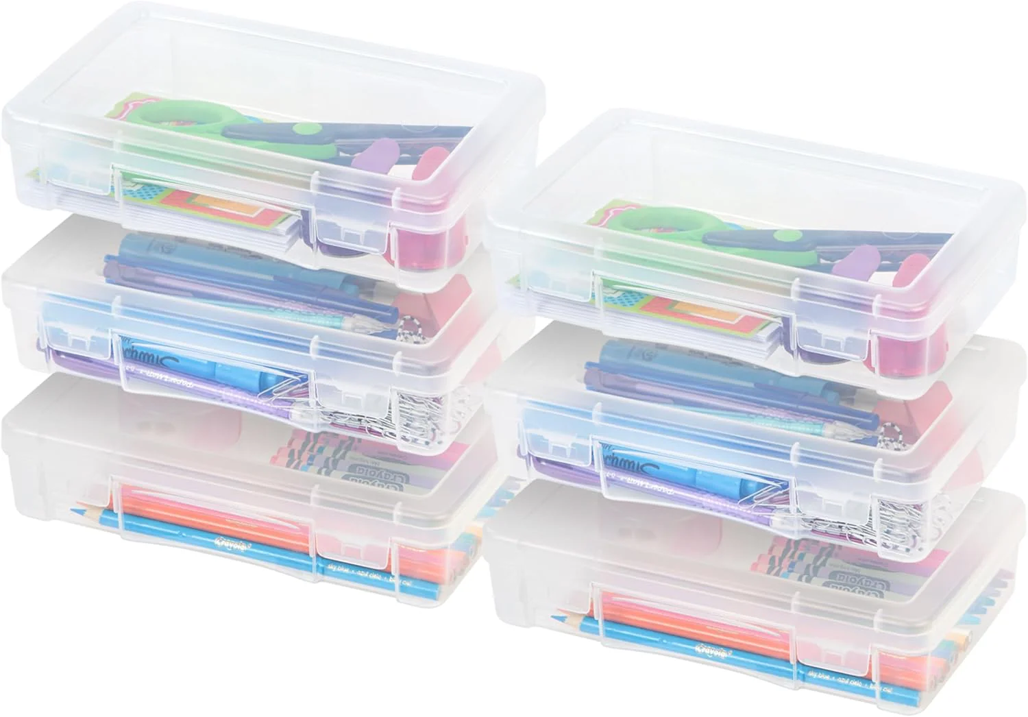 Pencil Case Plastic Pouch Box Storage Organizer for Beads, Pens, and Art Supplies, 6-Pack