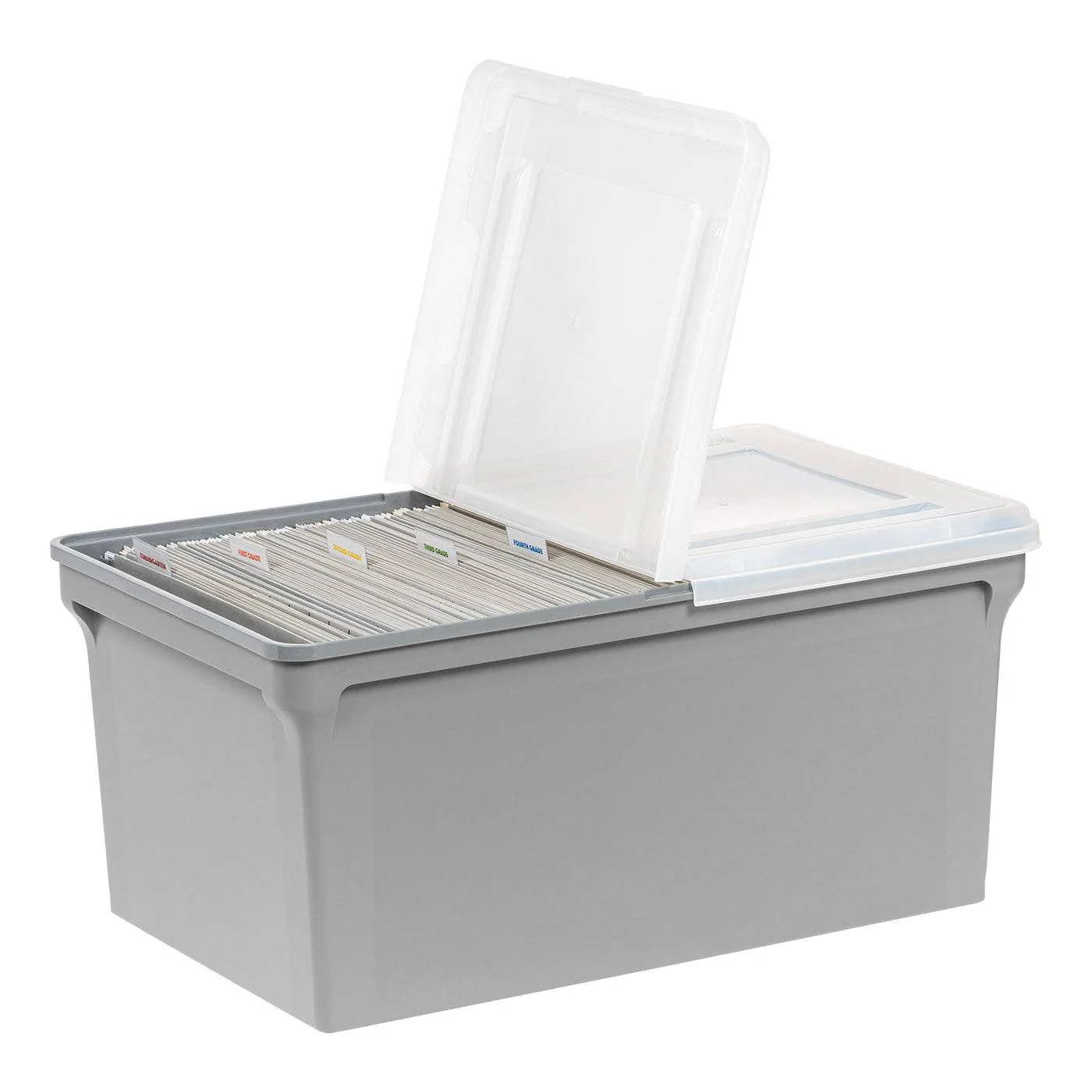 Plastic File Box with Split Lid, Letter Size, Gray, 4/Pack