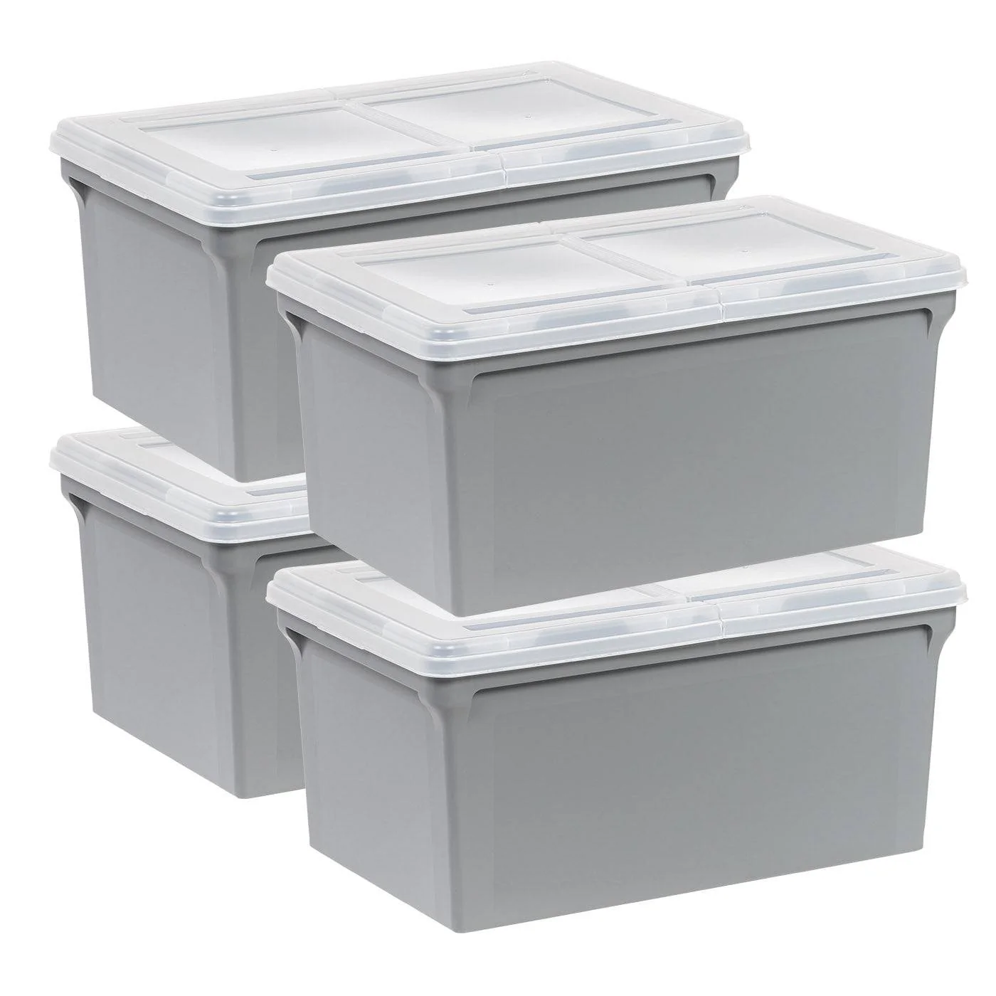 Plastic File Box with Split Lid, Letter Size, Gray, 4/Pack - Image 3