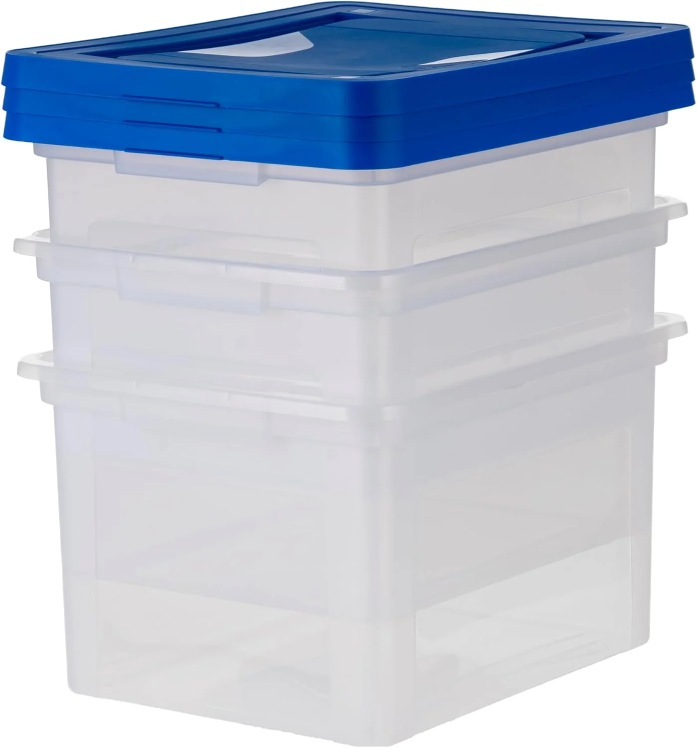 Plastic File Organizer Box With Lids Clear/Blue 35 Qt. 3 Pack - Image 2