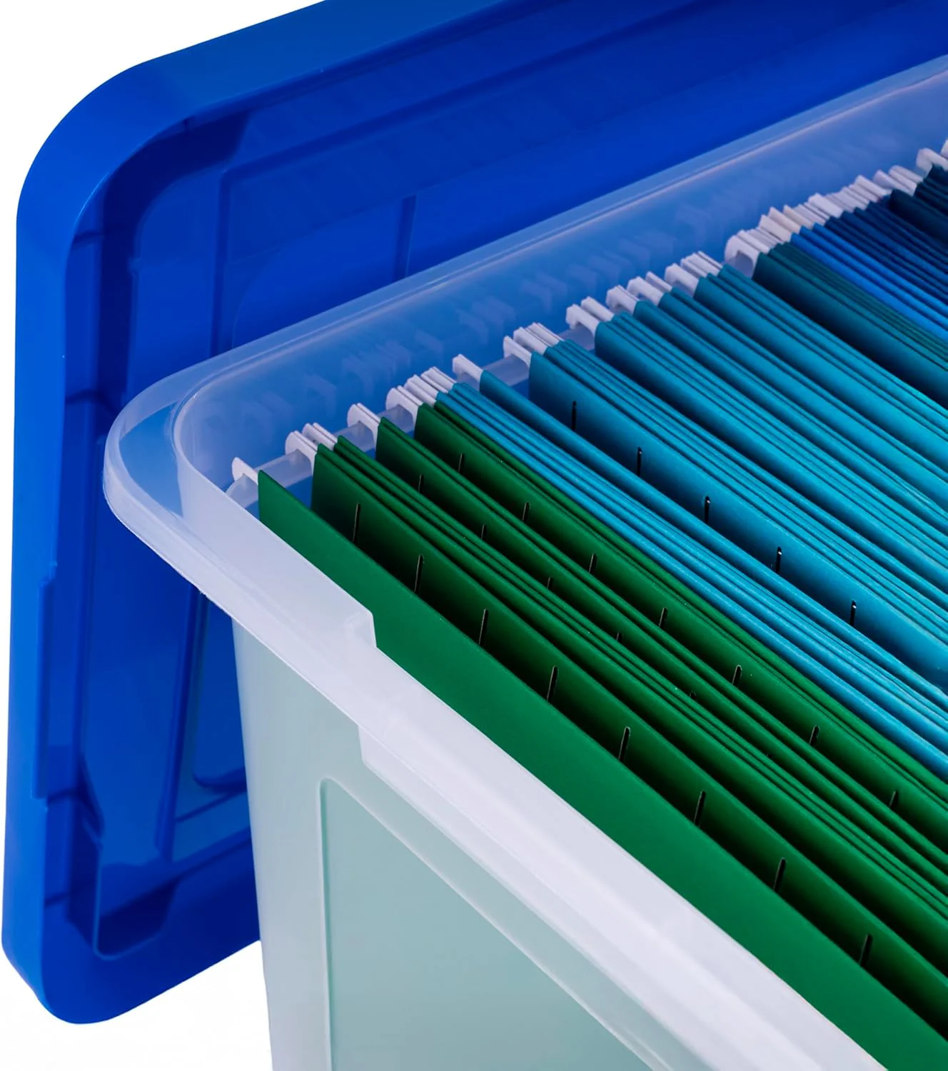 Plastic File Organizer Box With Lids Clear/Blue 35 Qt. 3 Pack - Image 3