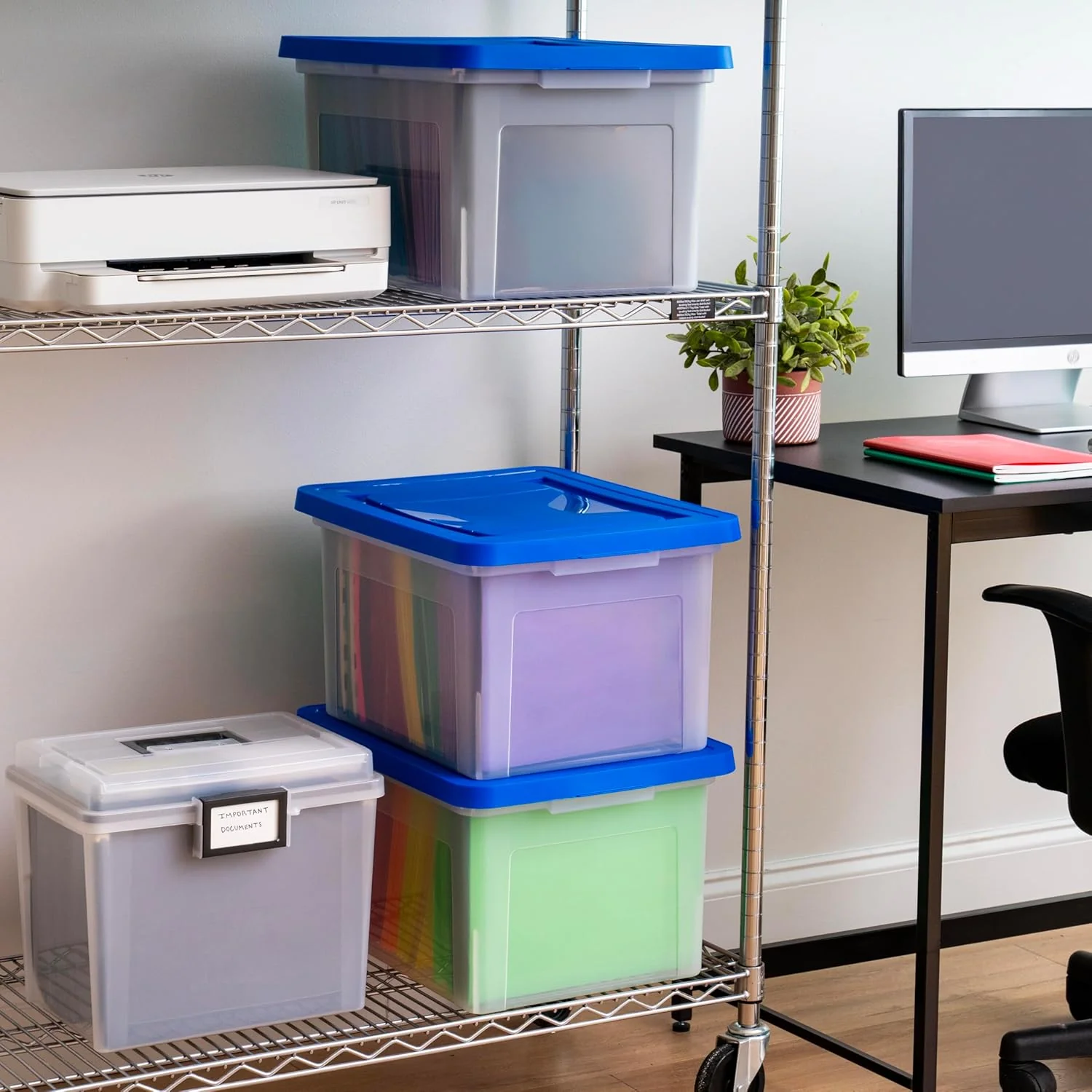 Plastic File Organizer Box With Lids Clear/Blue 35 Qt. 3 Pack - Image 5
