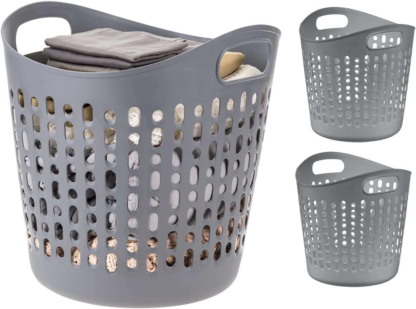 Plastic Laundry Basket Hamper, 3-Pack, 40L / 10 Gal