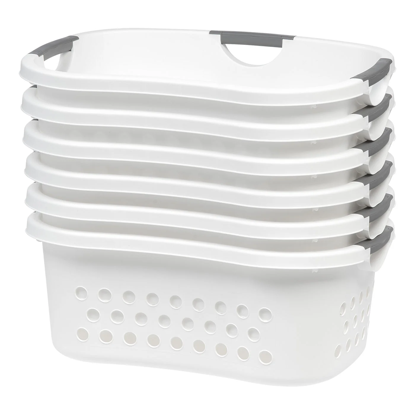 Plastic Laundry Hamper Basket – Hip-Hold Organizer with Comfort Handles, Nestable, 1.3 Bushel, 48L, White - Image 7