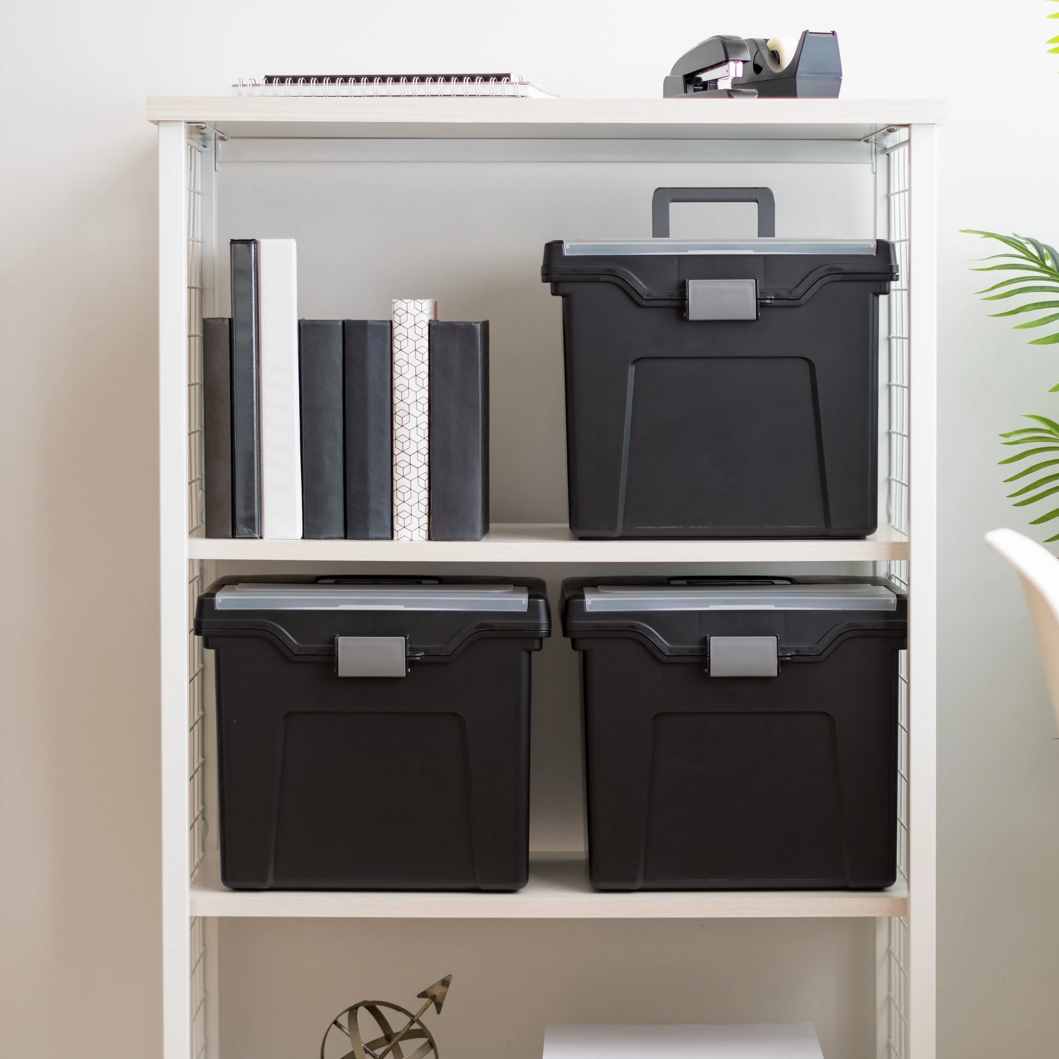 Plastic Office Storage Portable Legal File-Box with Organizer-Lid, Black