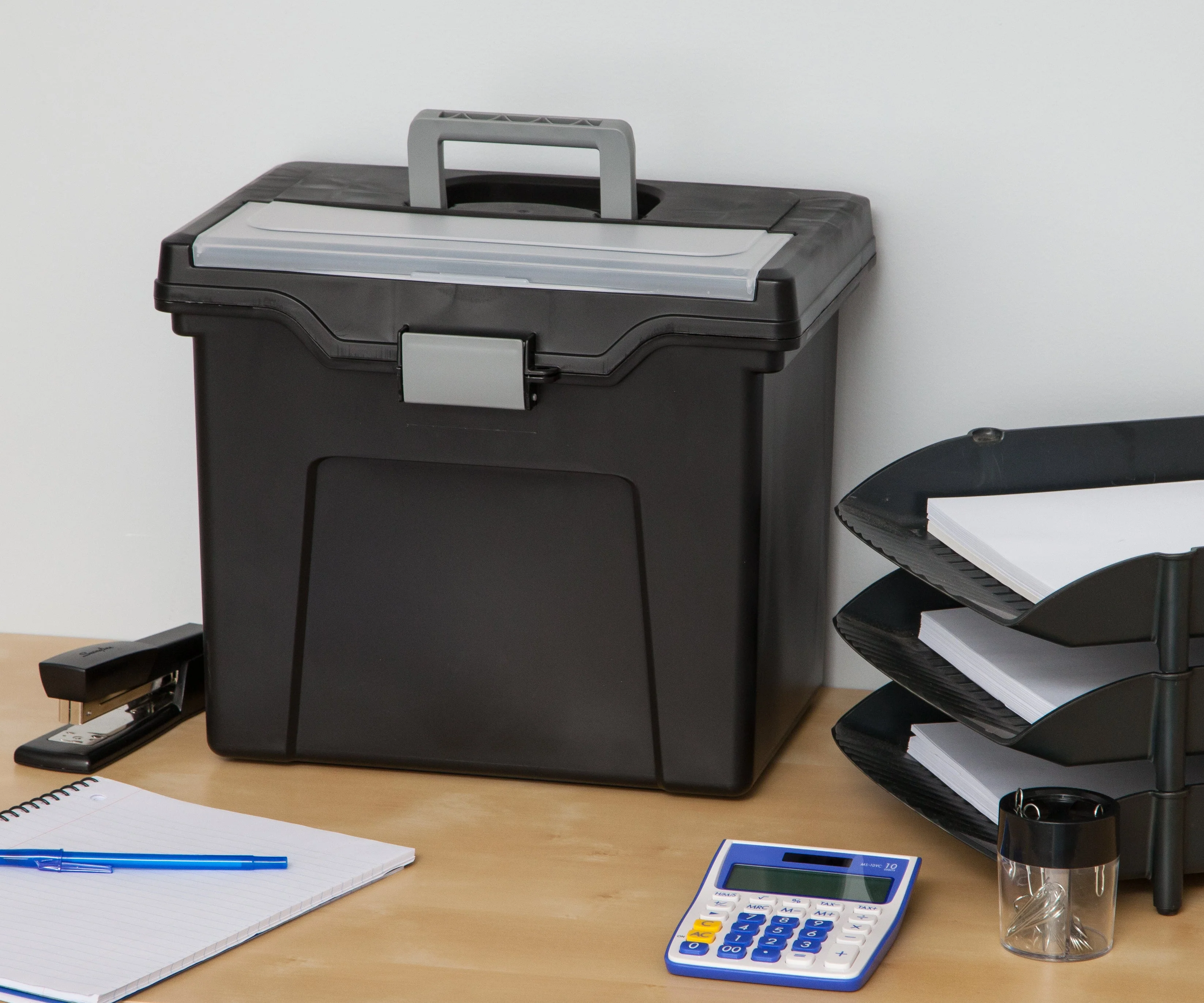 Plastic Office Storage Portable Legal File-Box with Organizer-Lid, Black - Image 5