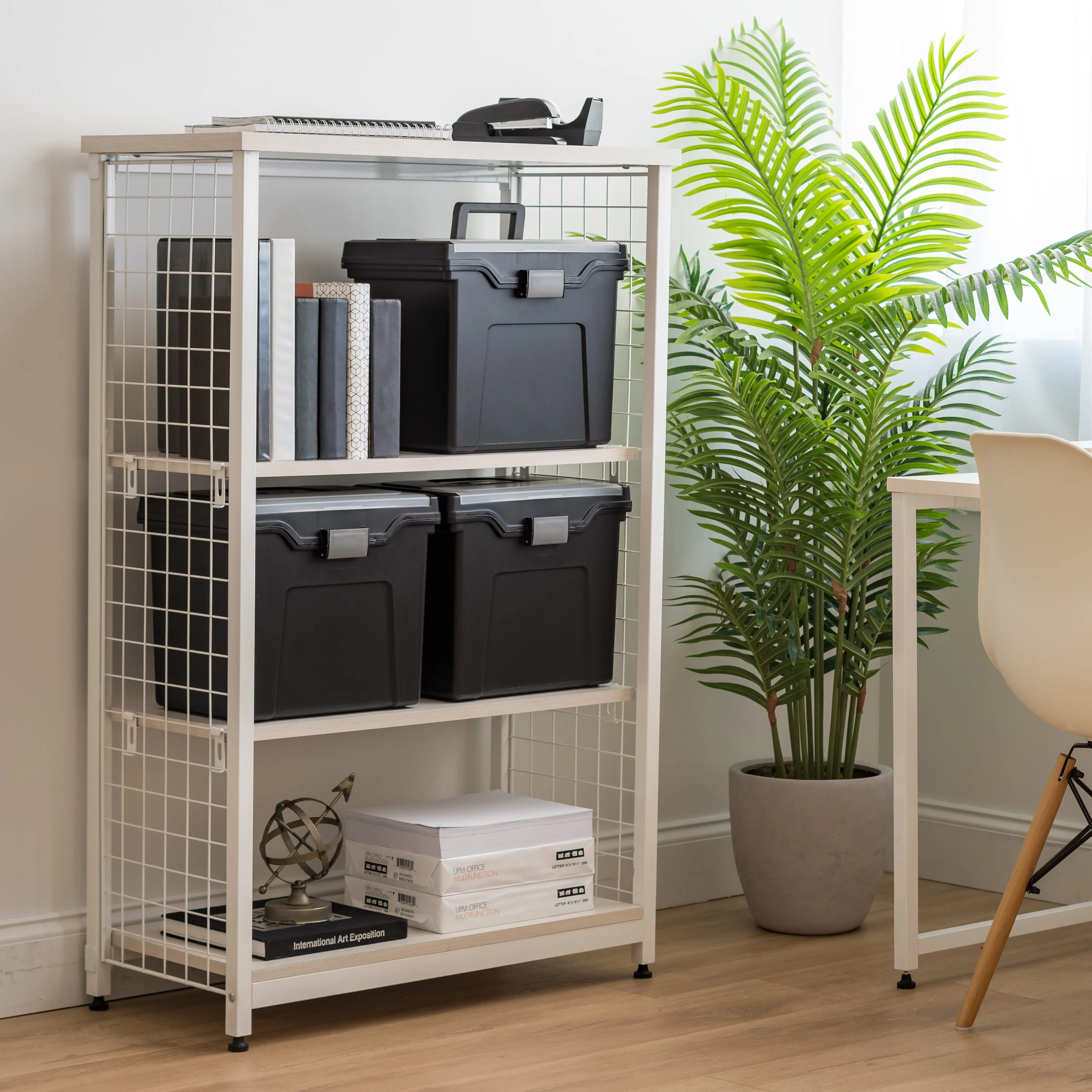 Plastic Office Storage Portable Legal File-Box with Organizer-Lid, Black - Image 6