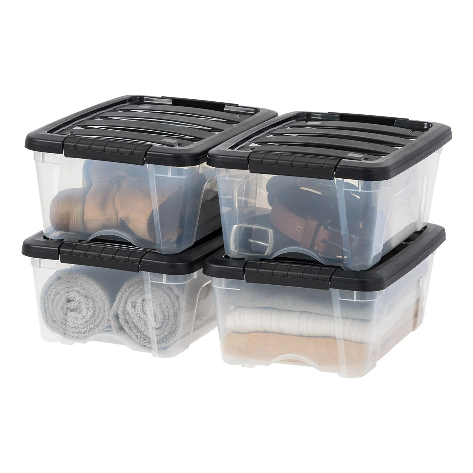 Plastic Storage Bins, Stackable Storage Container with Secure Latching Buckles and Black Lid, 12 Qt. - Image 2