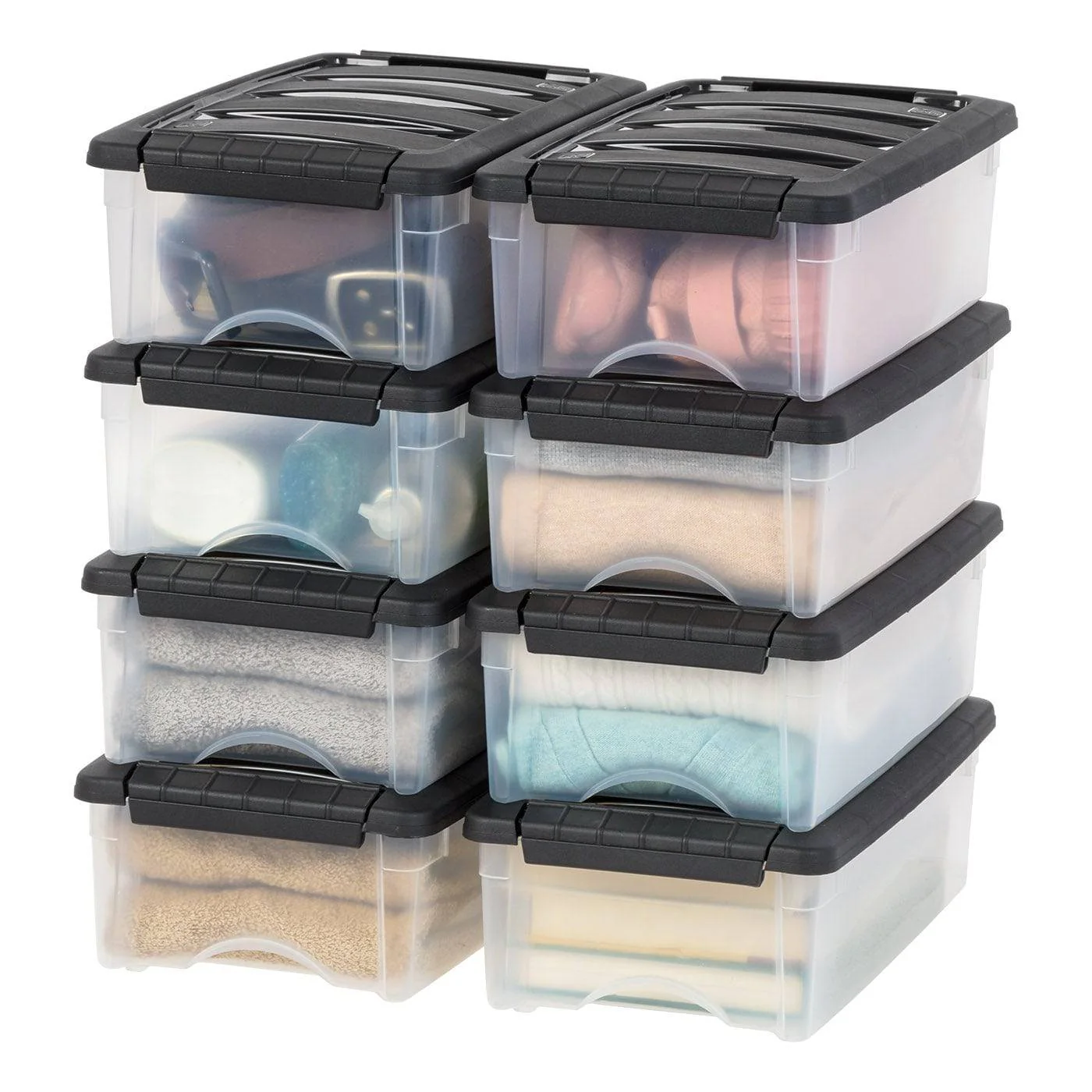 Plastic Storage Bins, Stackable Storage Container with Secure Latching Buckles and Black Lid, 5 Qt. - Image 2