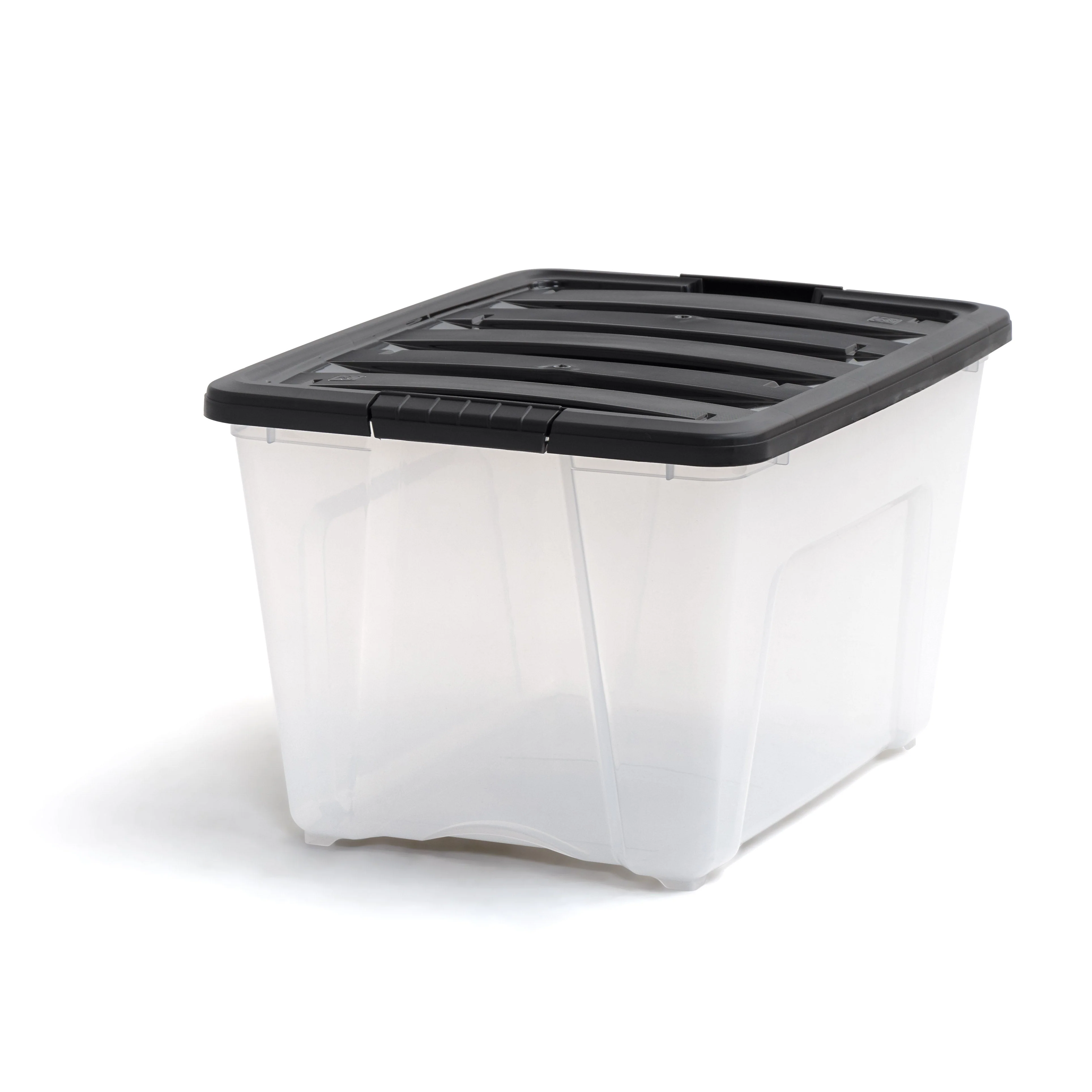 Plastic Storage Box, Bin Tote Organizing Container with Durable Lid and Secure Latching Buckles, Clear/Black