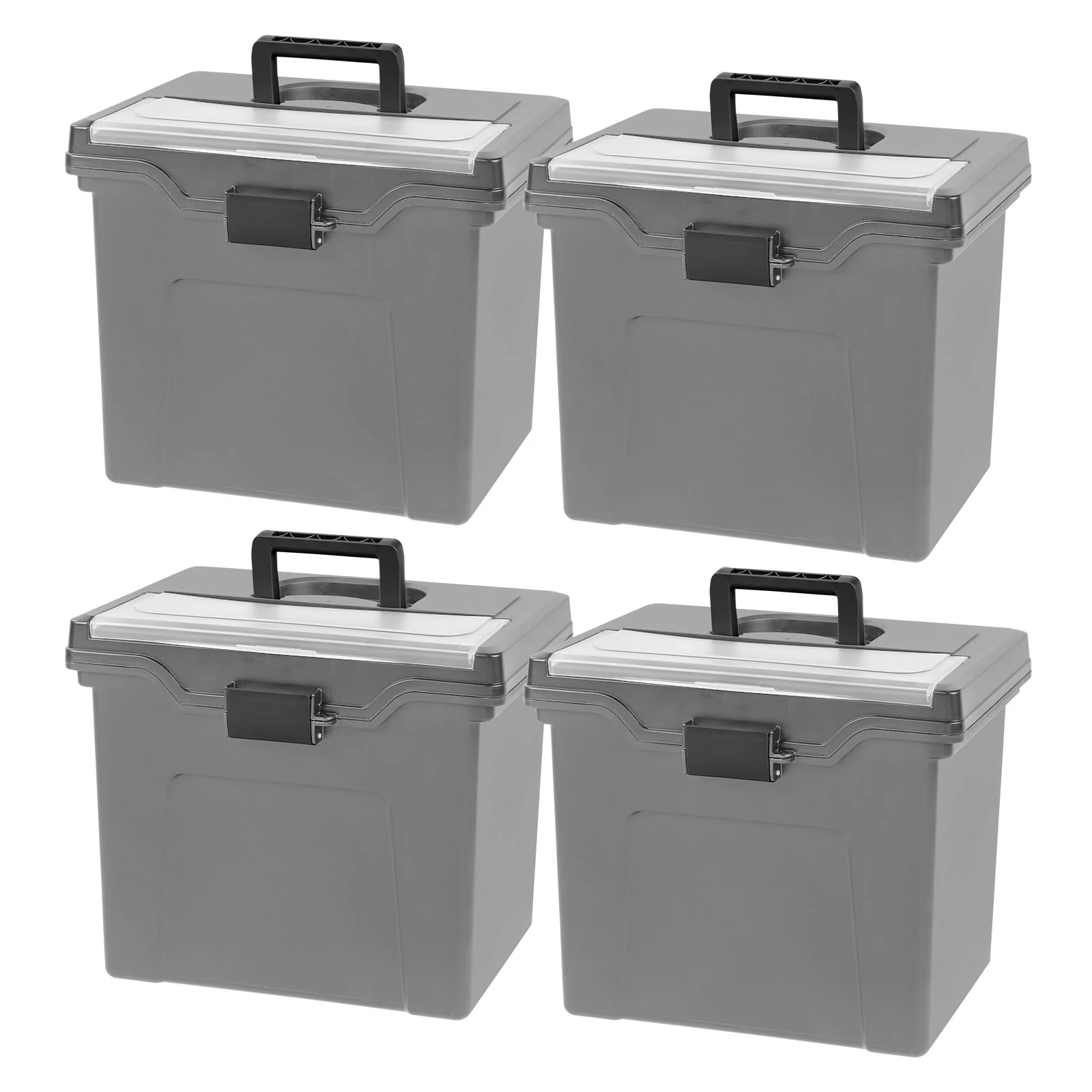 Portable Letter Plastic File Box w/Organizer Lid, Gray, 4Pk