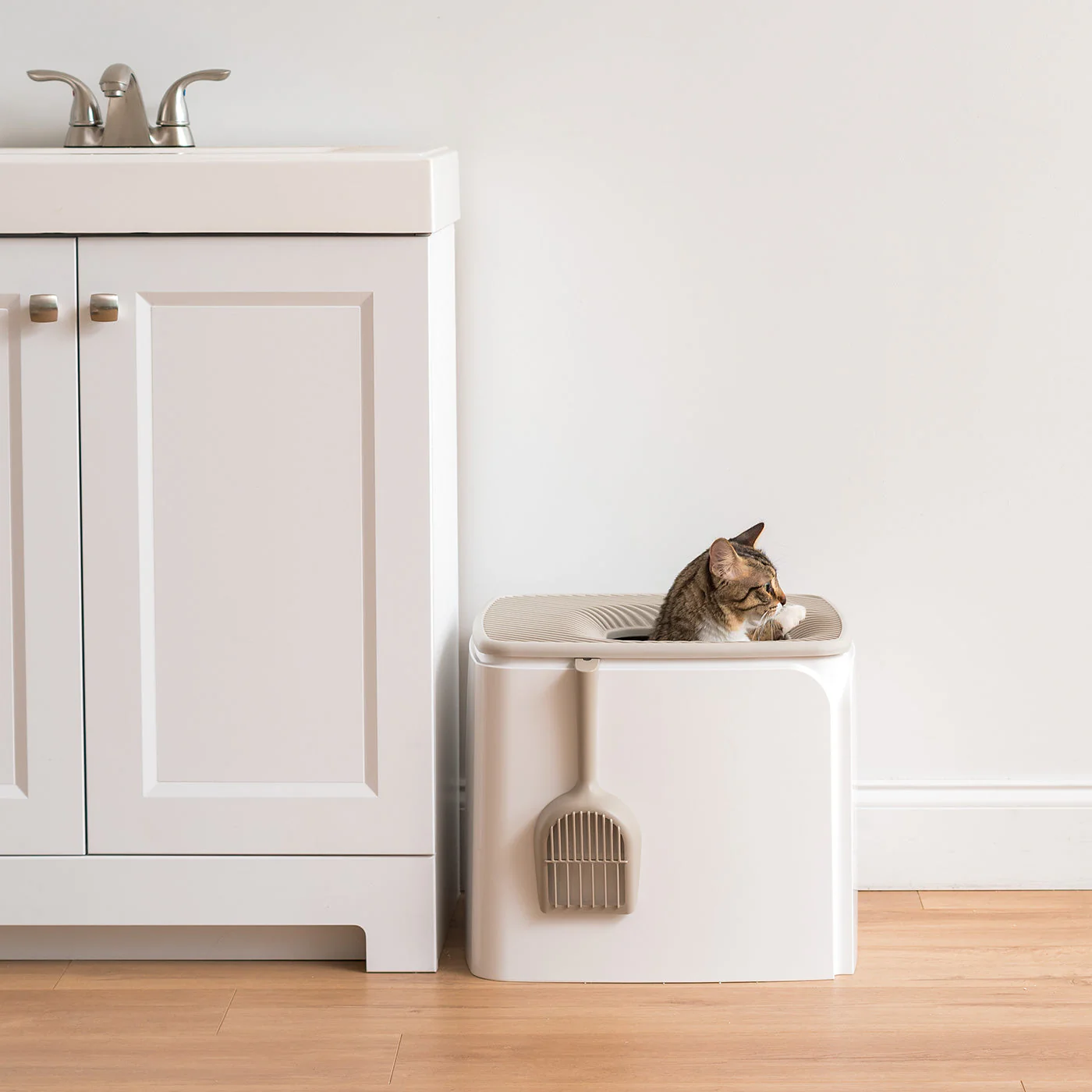 Premium Top Entry Cat Litter Box PRCL-SQ, White - Image 3