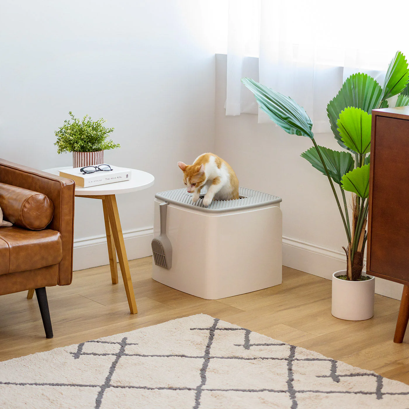 Premium Top Entry Cat Litter Box PRCL-SQ, White - Image 4