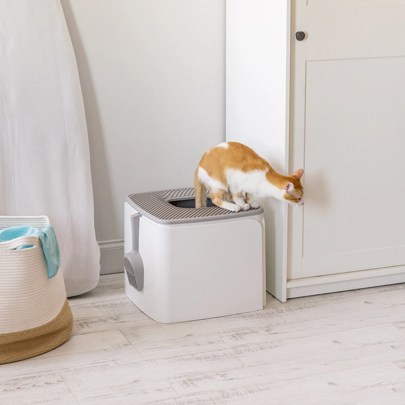 Premium Top Entry Cat Litter Box PRCL-SQ, White - Image 5