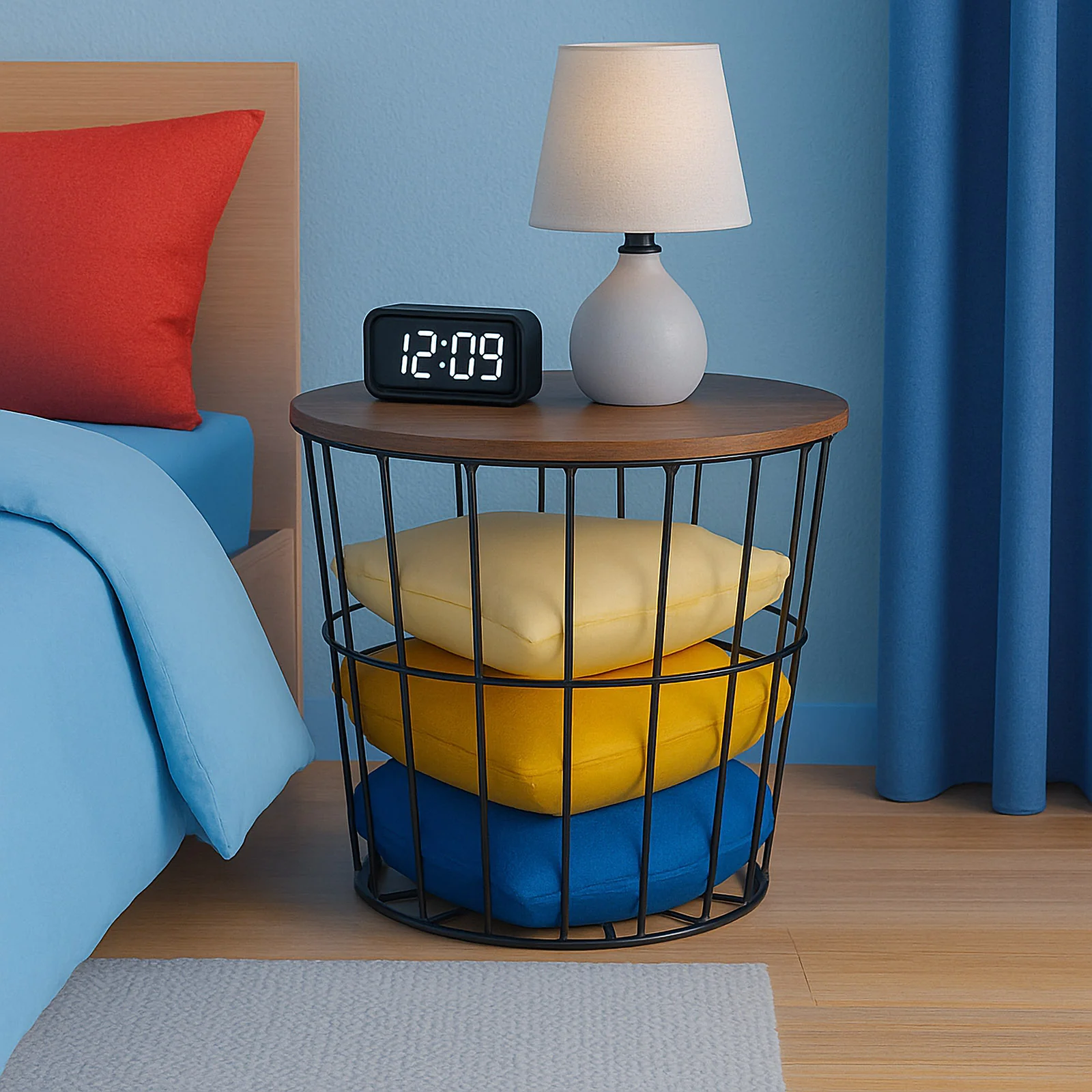 Round Wire Basket with Wooden Lid 2 Pack - Image 2