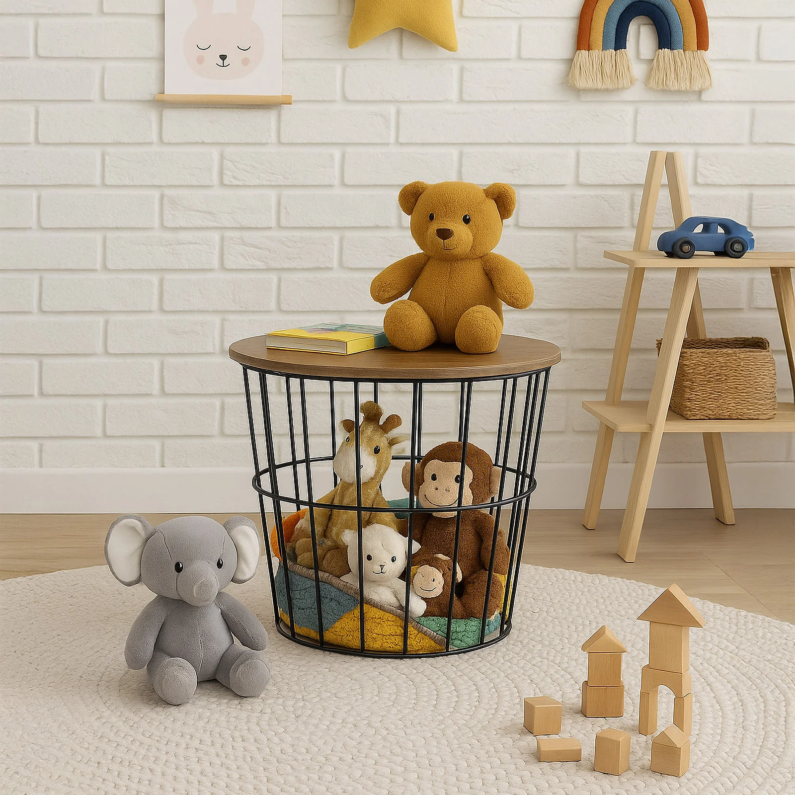 Round Wire Basket with Wooden Lid 2 Pack - Image 5