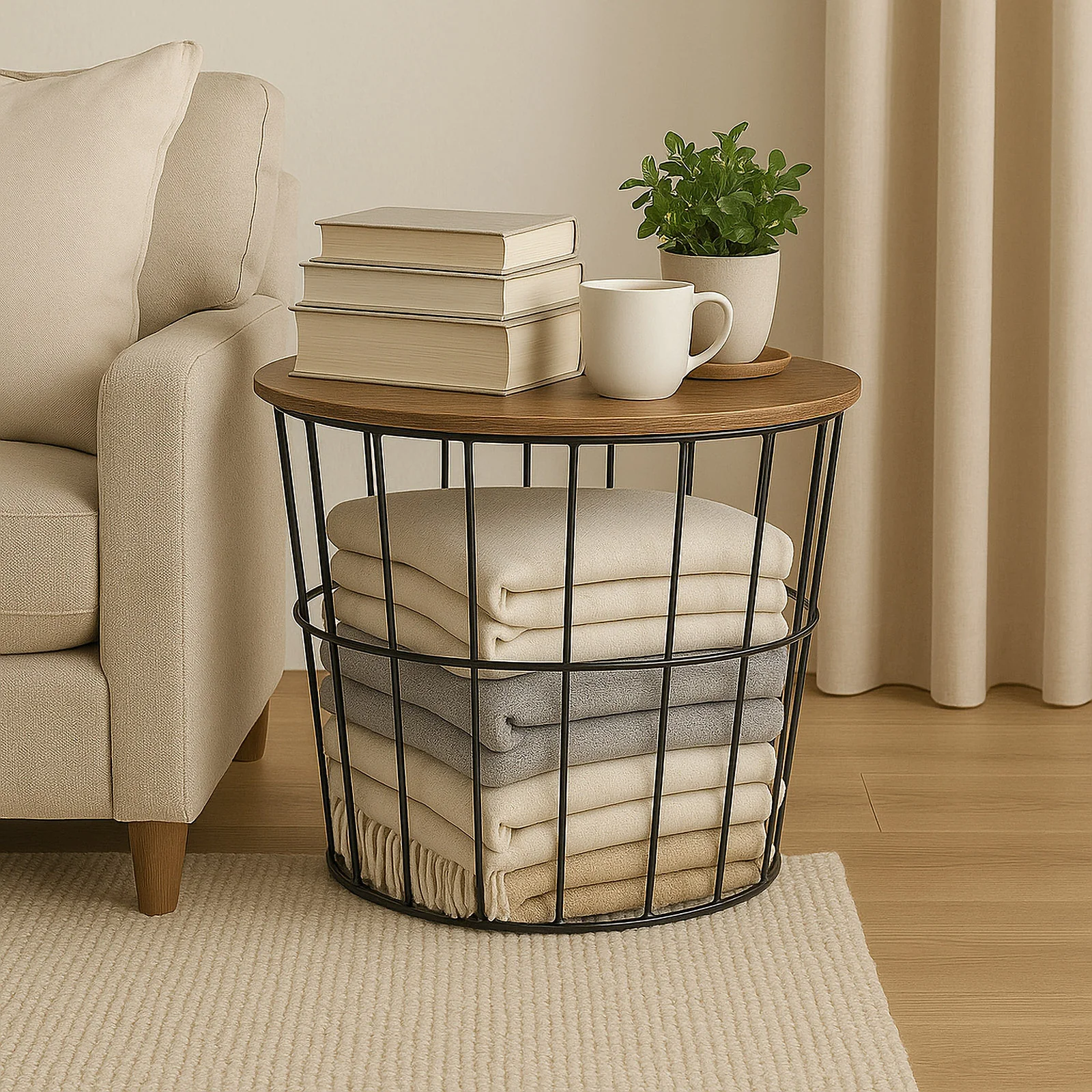 Round Wire Basket with Wooden Lid 2 Pack - Image 6
