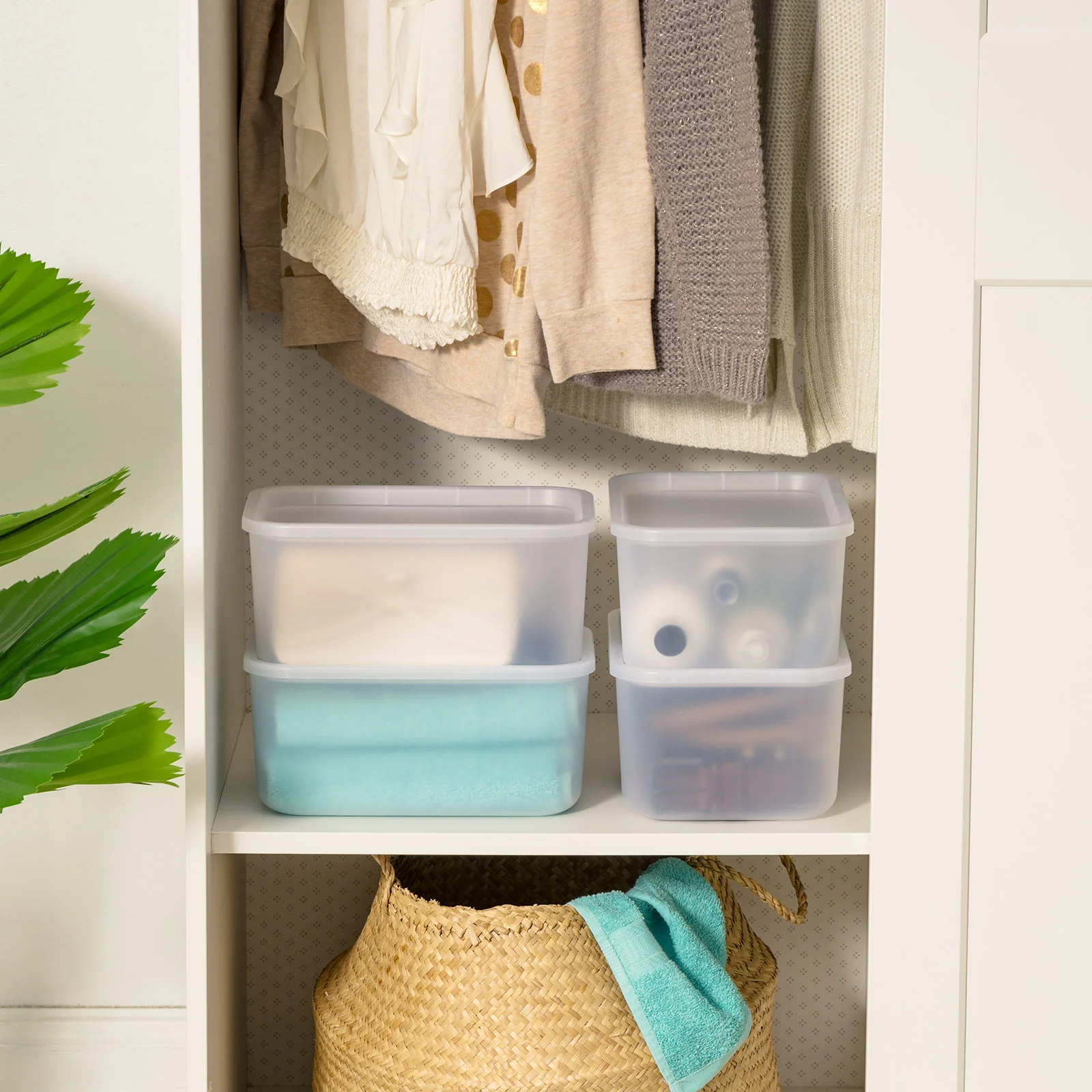 Small Plastic Modular Storage Basket with Lid 4 Pack - Image 3