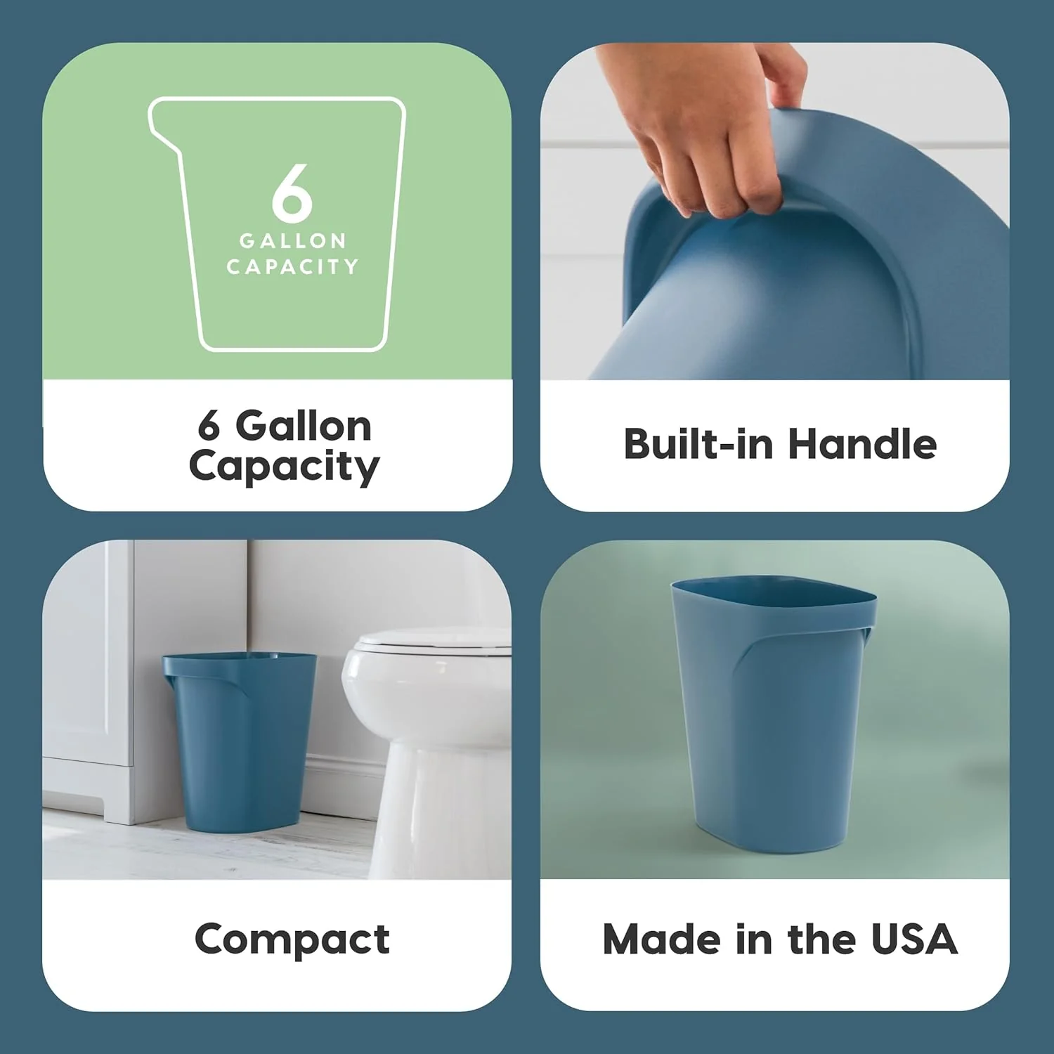 Small Trash Can Wastebasket with Handle, 6 Gallon / 24 Quart, 3-Pack - Eco Friendly - Image 3