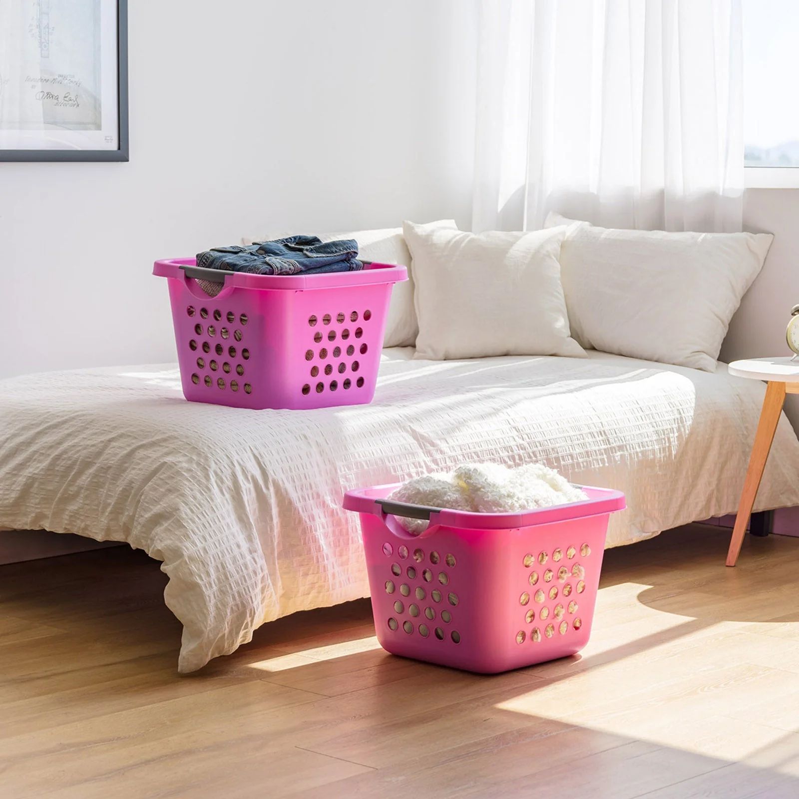 Square Laundry Basket – Tall Pink Organizer for Closet, Dorm, or Bedroom, Medium Size, 2-Pack - Image 3