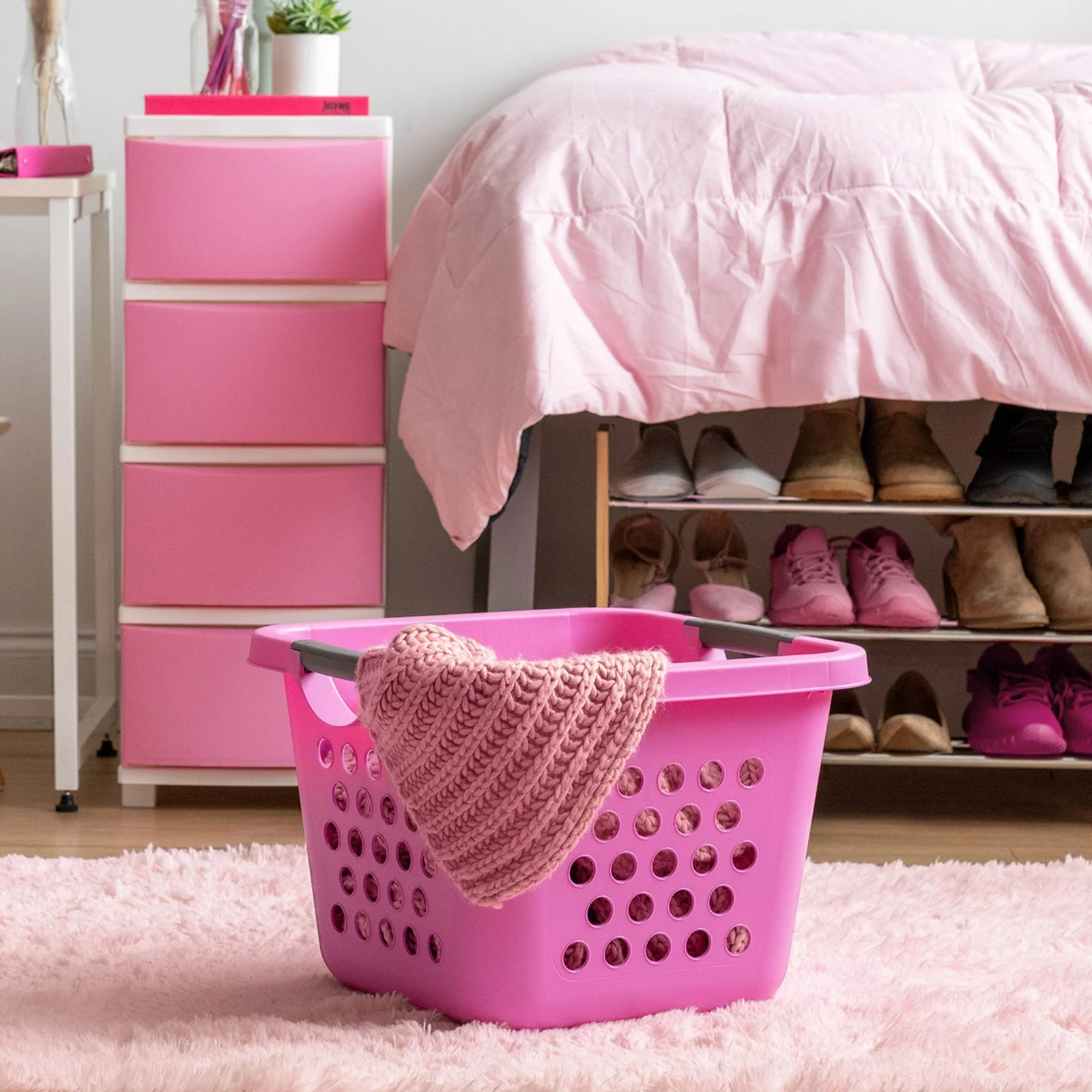 Square Laundry Basket – Tall Pink Organizer for Closet, Dorm, or Bedroom, Medium Size, 2-Pack - Image 4