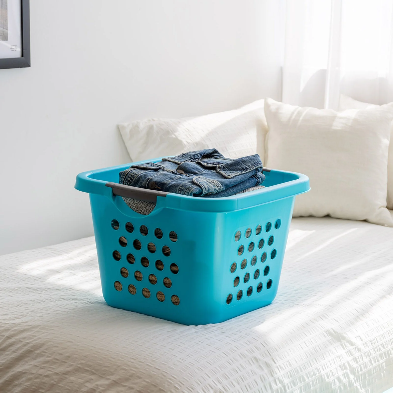 Square Laundry Basket – Tall Teal Organizer for Closet, Dorm, or Bedroom, Medium Size, 2-Pack - Image 3
