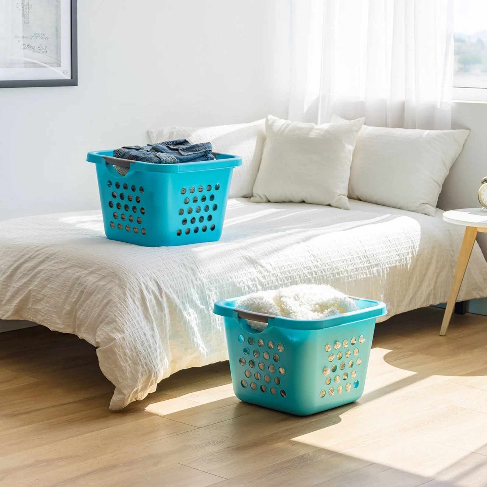 Square Laundry Basket – Tall Teal Organizer for Closet, Dorm, or Bedroom, Medium Size, 2-Pack - Image 4
