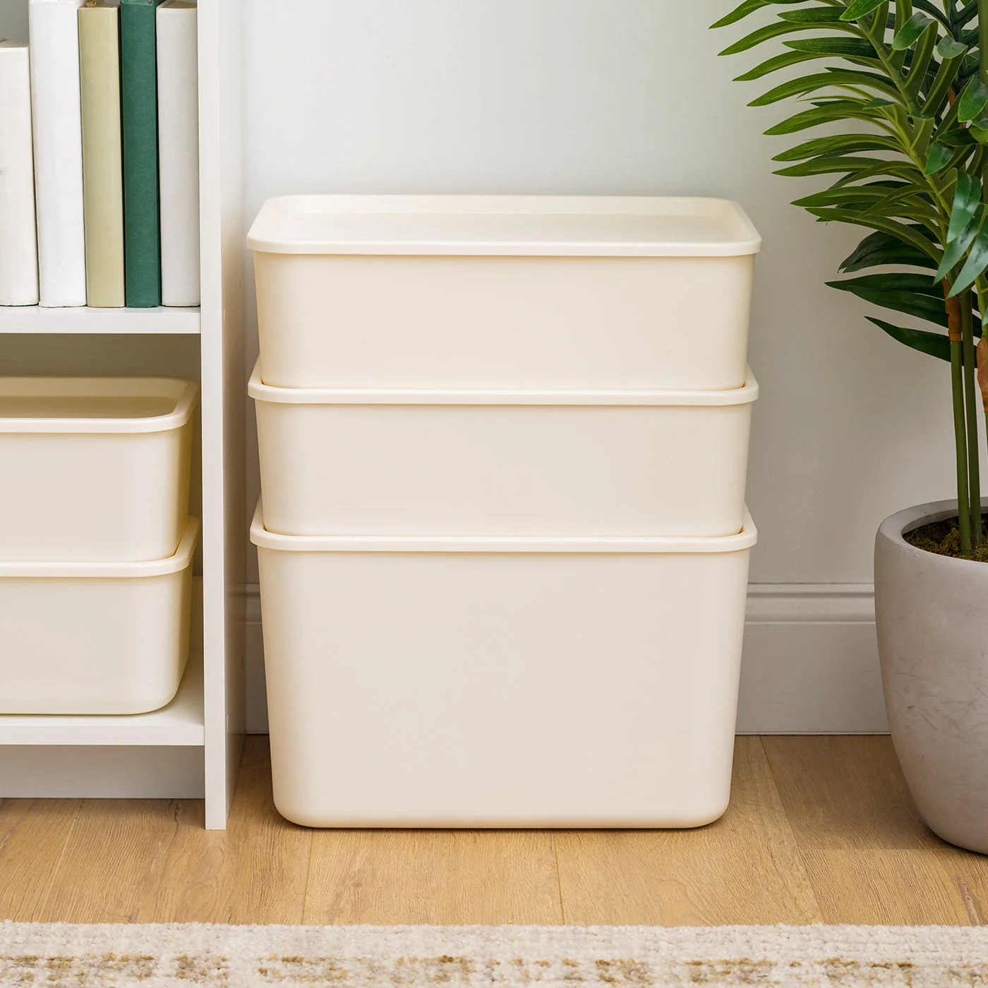 Stackable Lidded Storage Organizer Bins for Kitchen, Bathroom and Bedroom, Combo (S/S/M/L) - Image 4