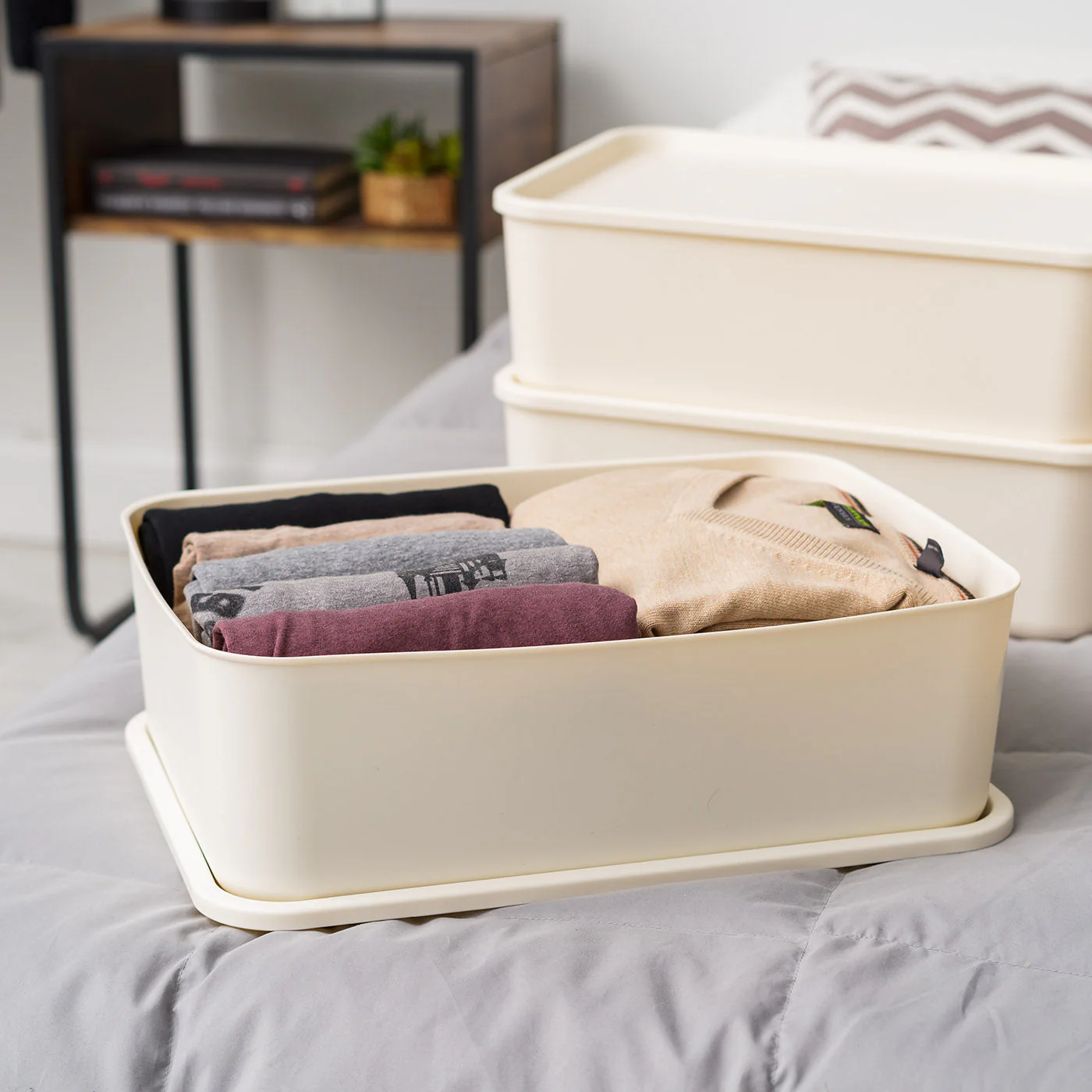 Stackable Lidded Storage Organizer Bins for Kitchen, Bathroom and Bedroom, Medium, 4Pack - Image 3