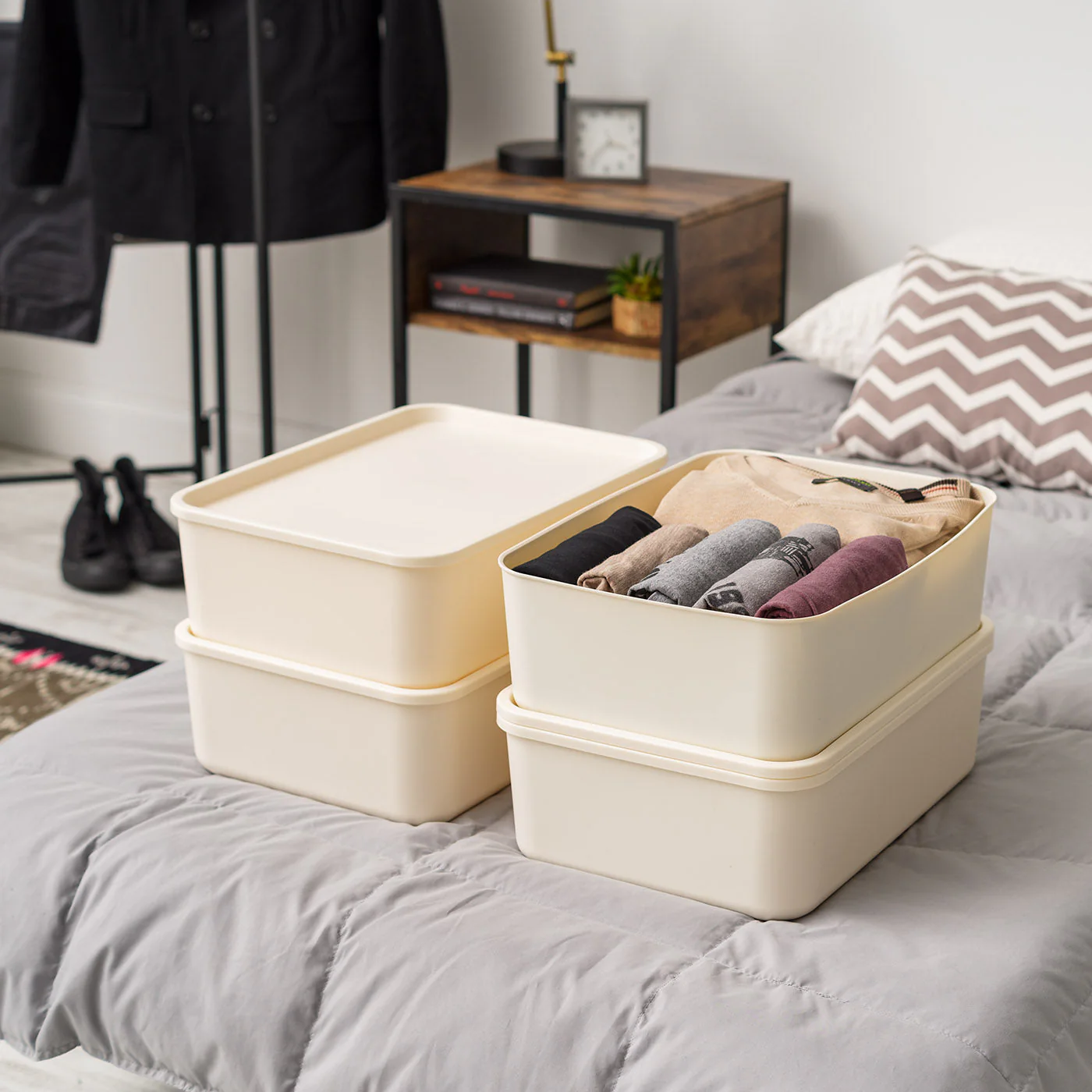Stackable Lidded Storage Organizer Bins for Kitchen, Bathroom and Bedroom, Medium, 4Pack - Image 4