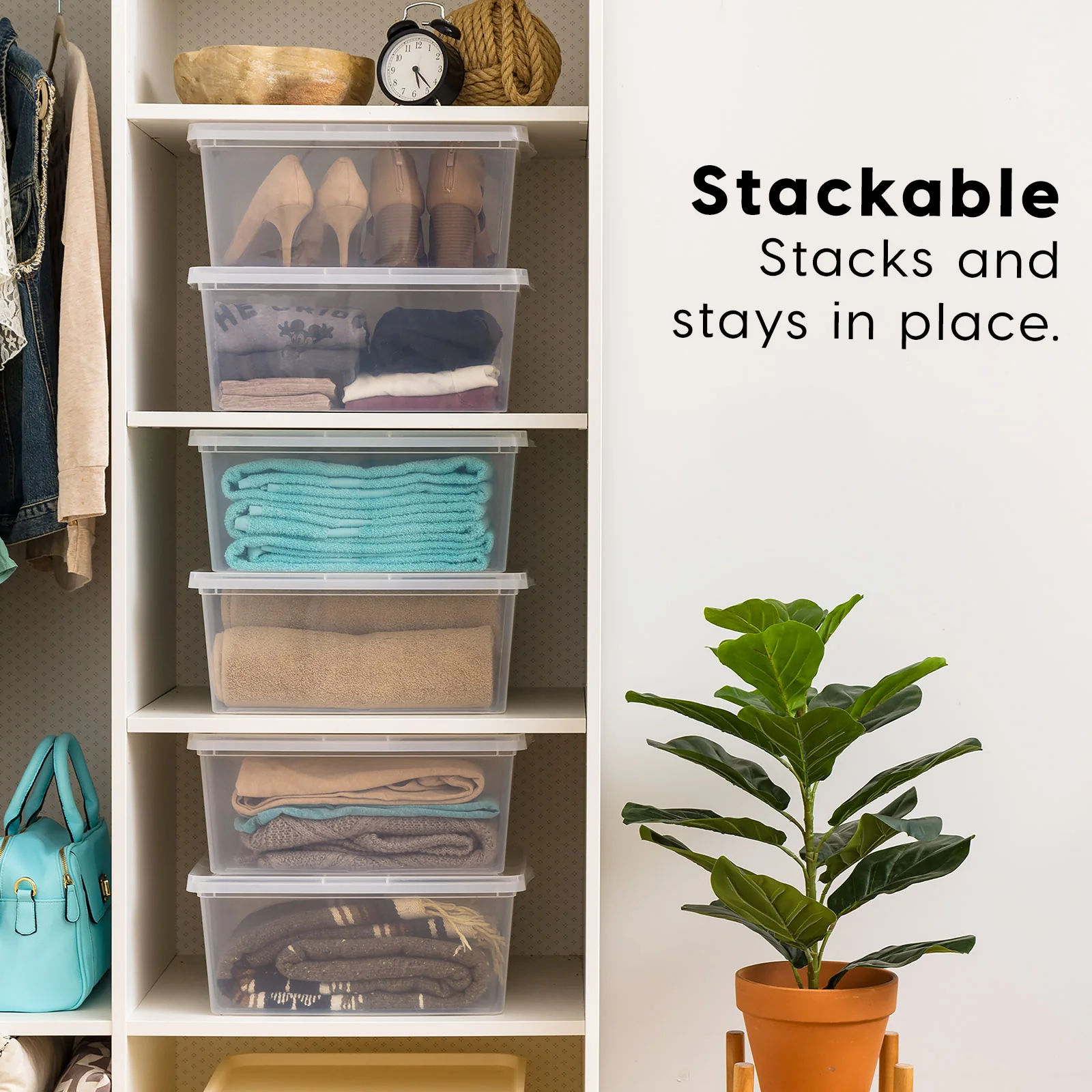 Stackable Plastic Closet Storage Box, Clear - Image 12