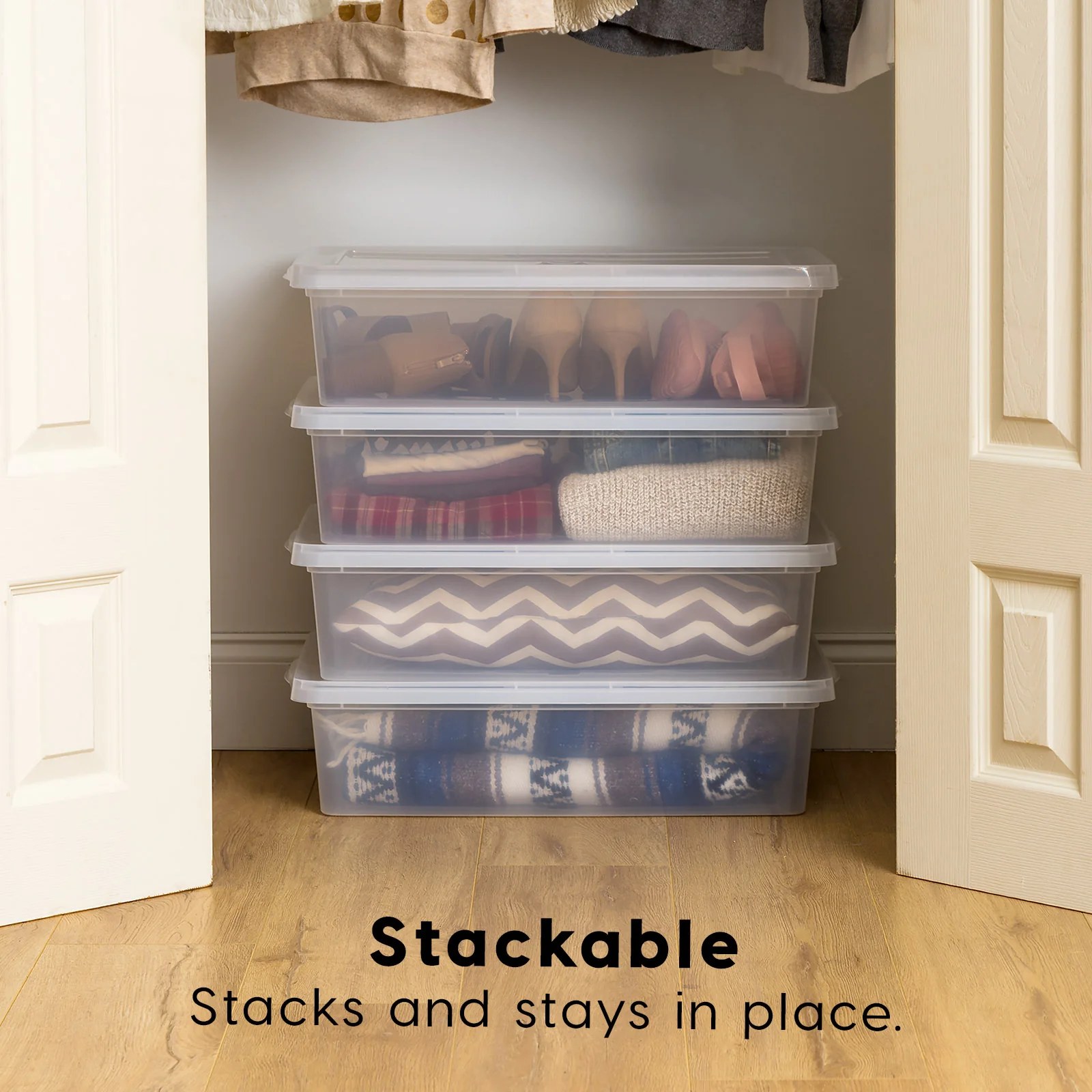 Stackable Plastic Closet Storage Box, Clear - Image 23