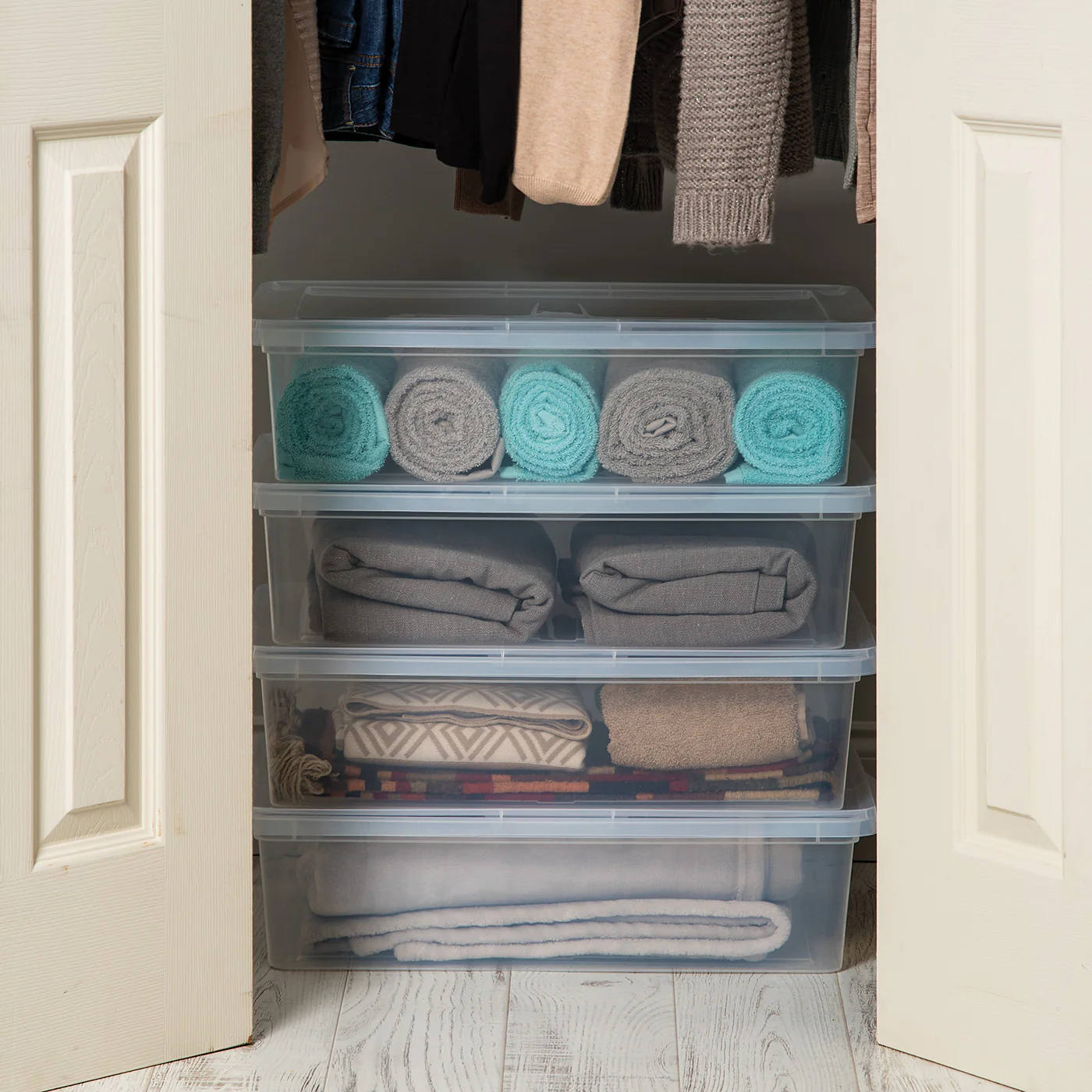 Stackable Plastic Closet Storage Box, Clear - Image 25